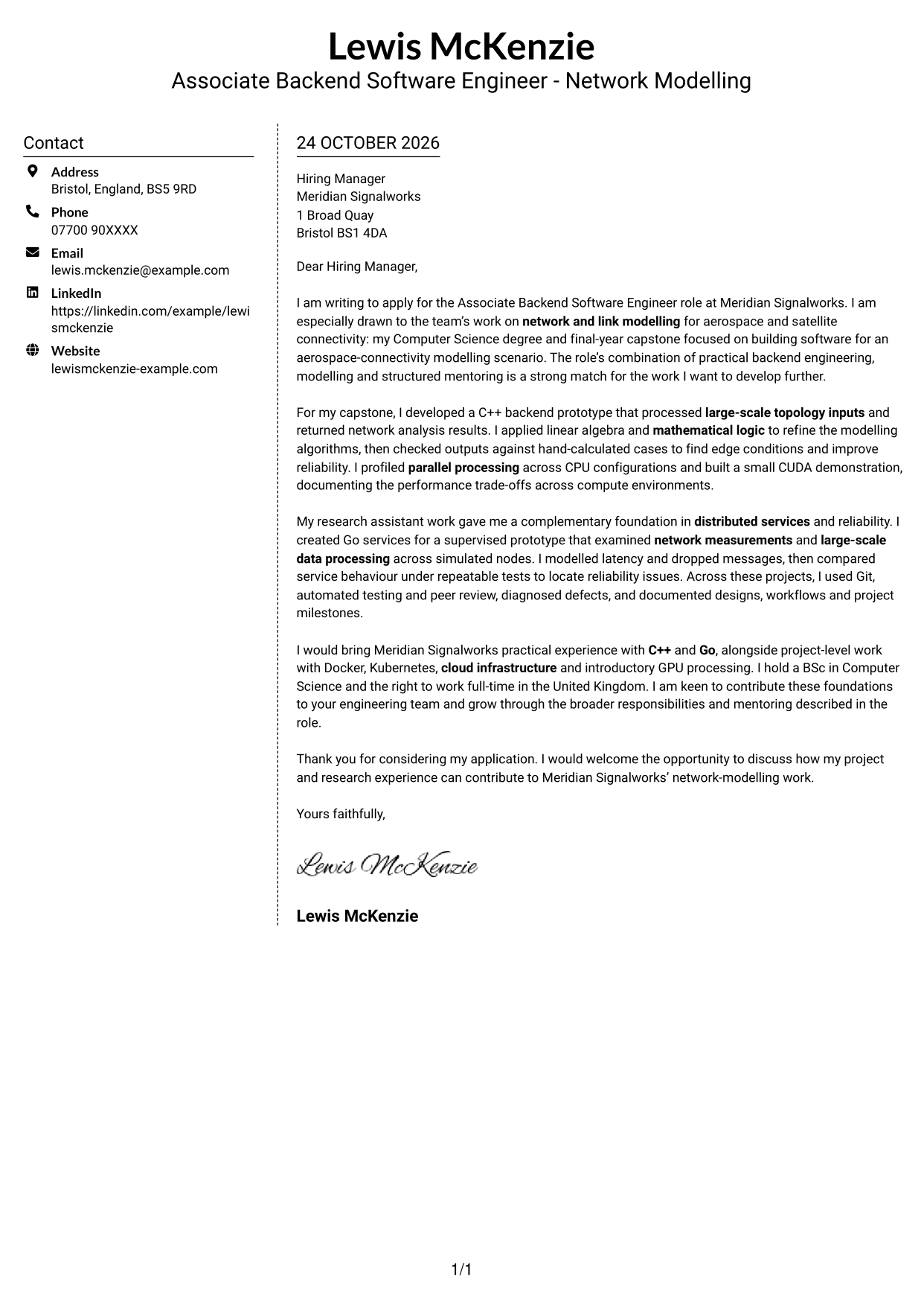 Cover letter example — page 1