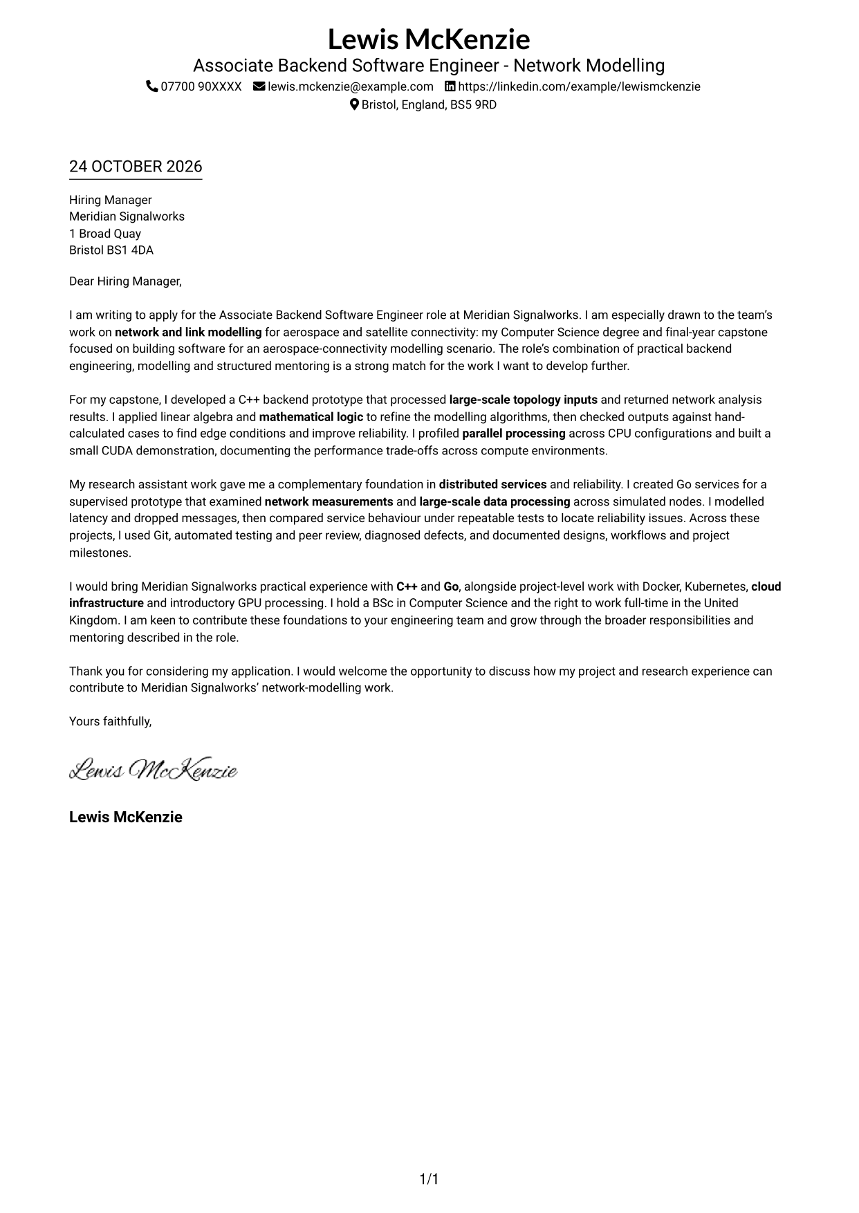 Cover letter example — page 1