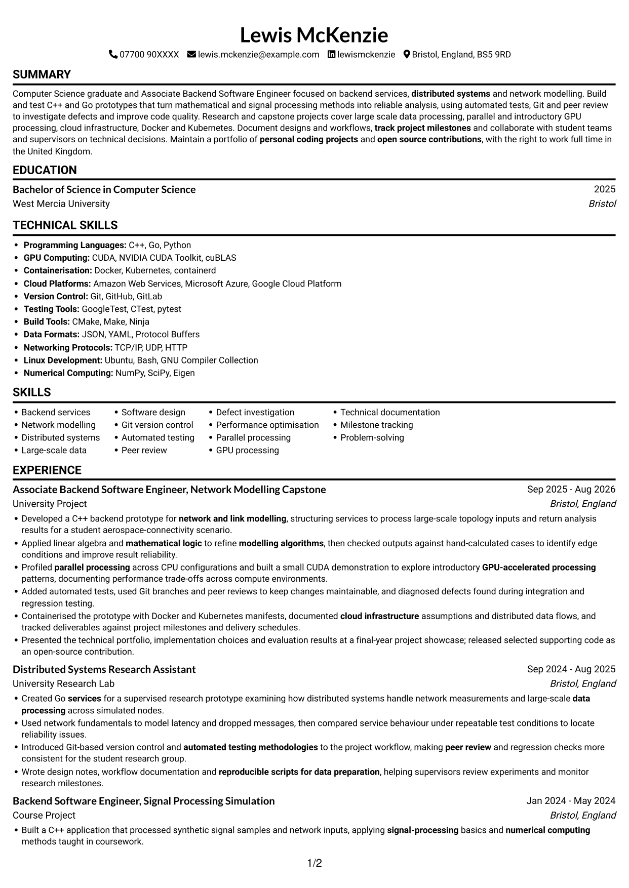 CV example — page 1
