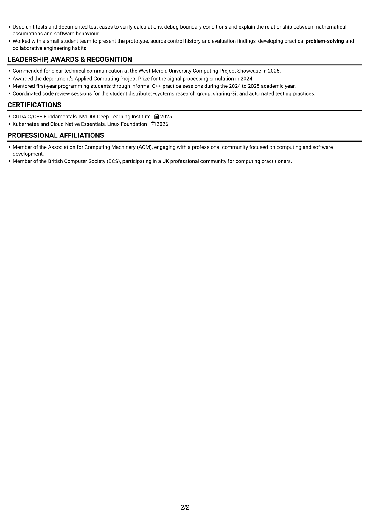 CV example — page 2