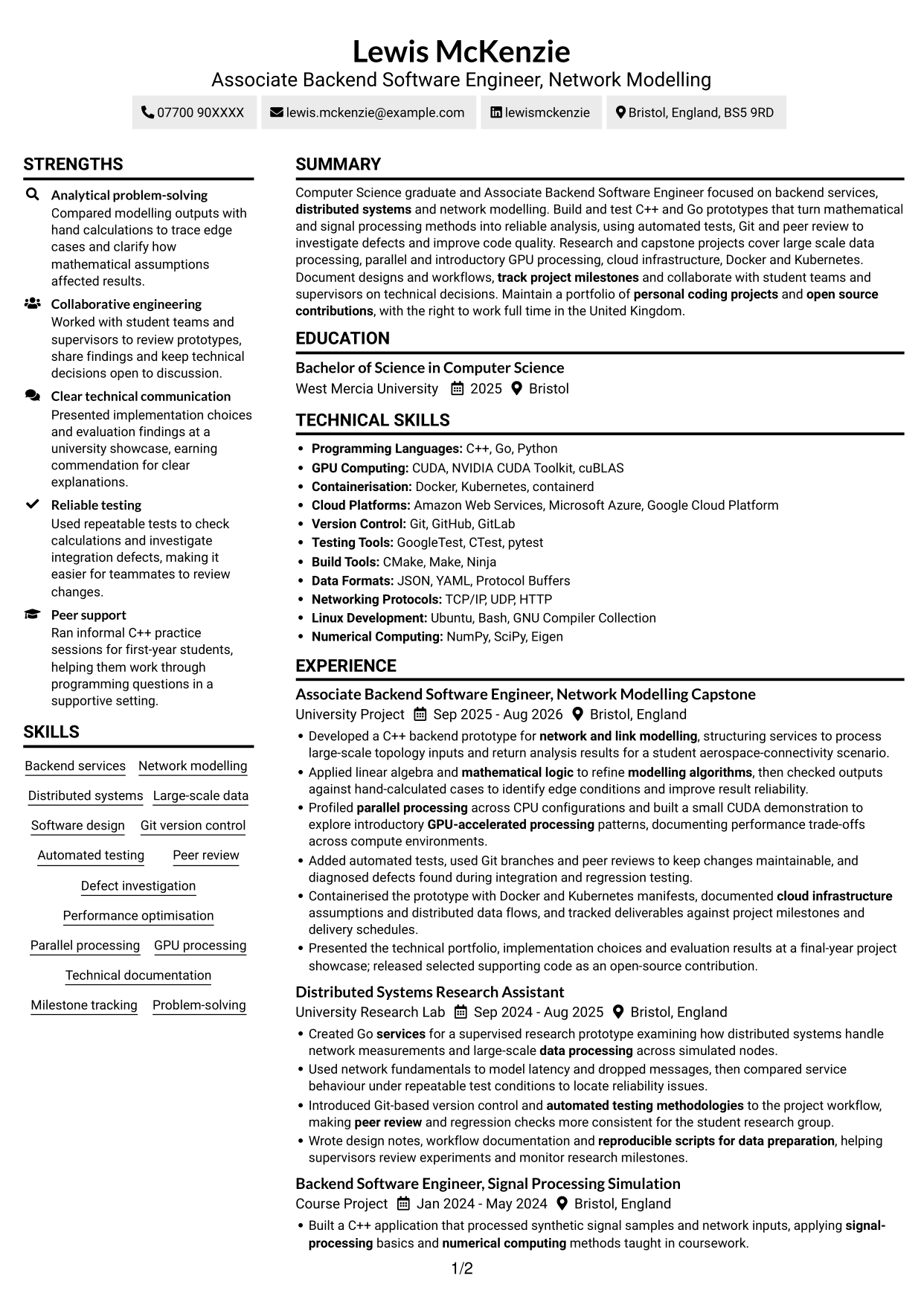 CV example — page 1