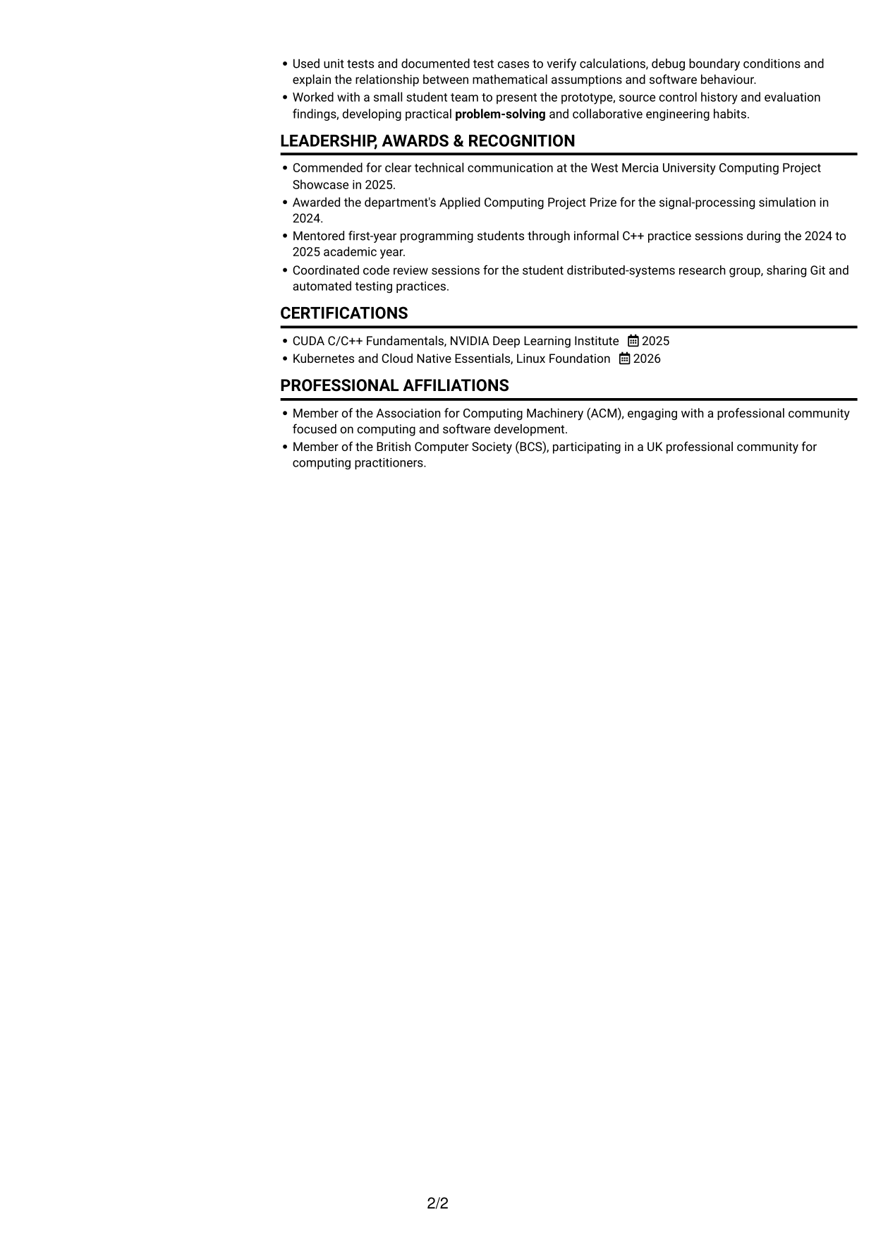 CV example — page 2