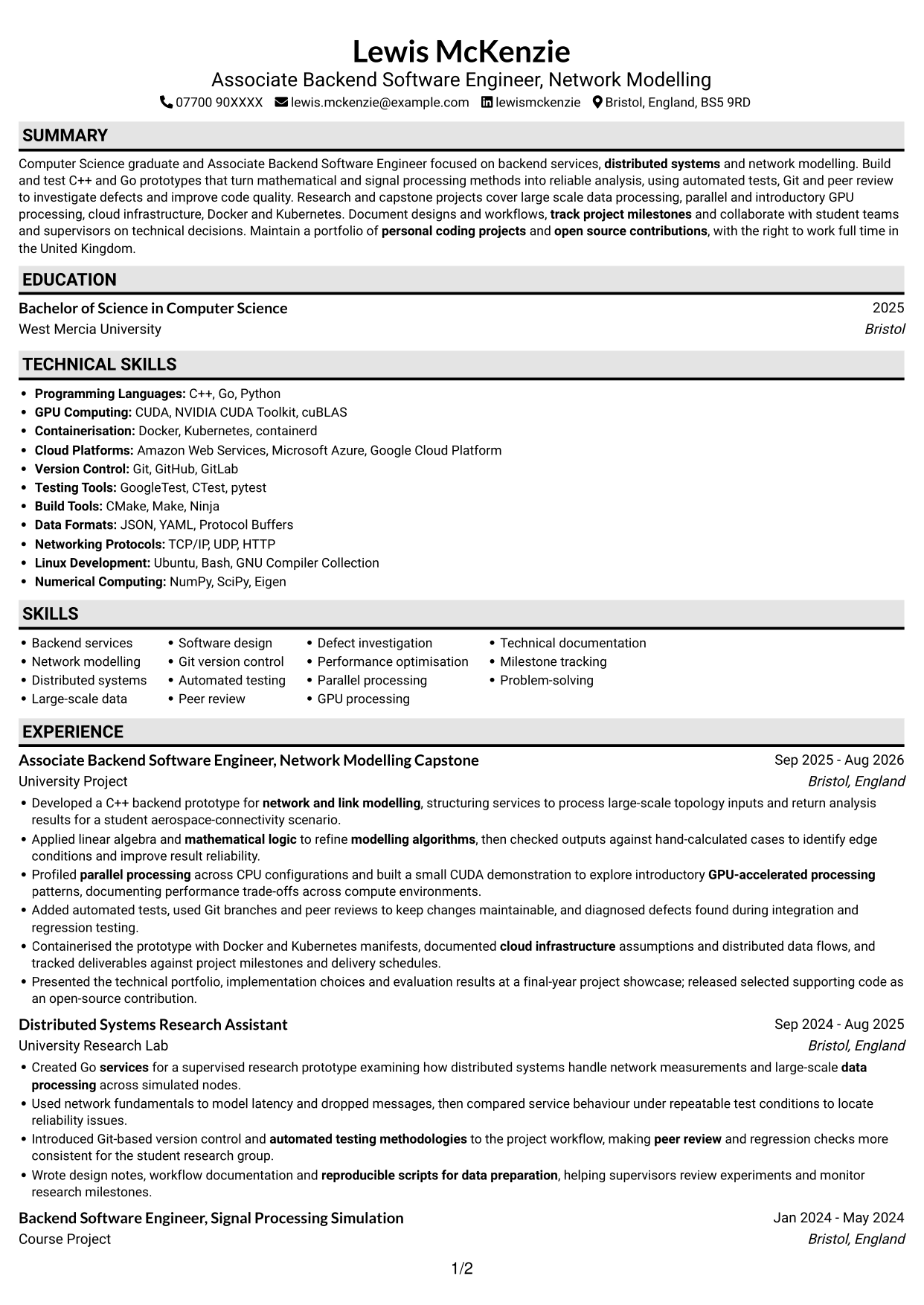CV example — page 1
