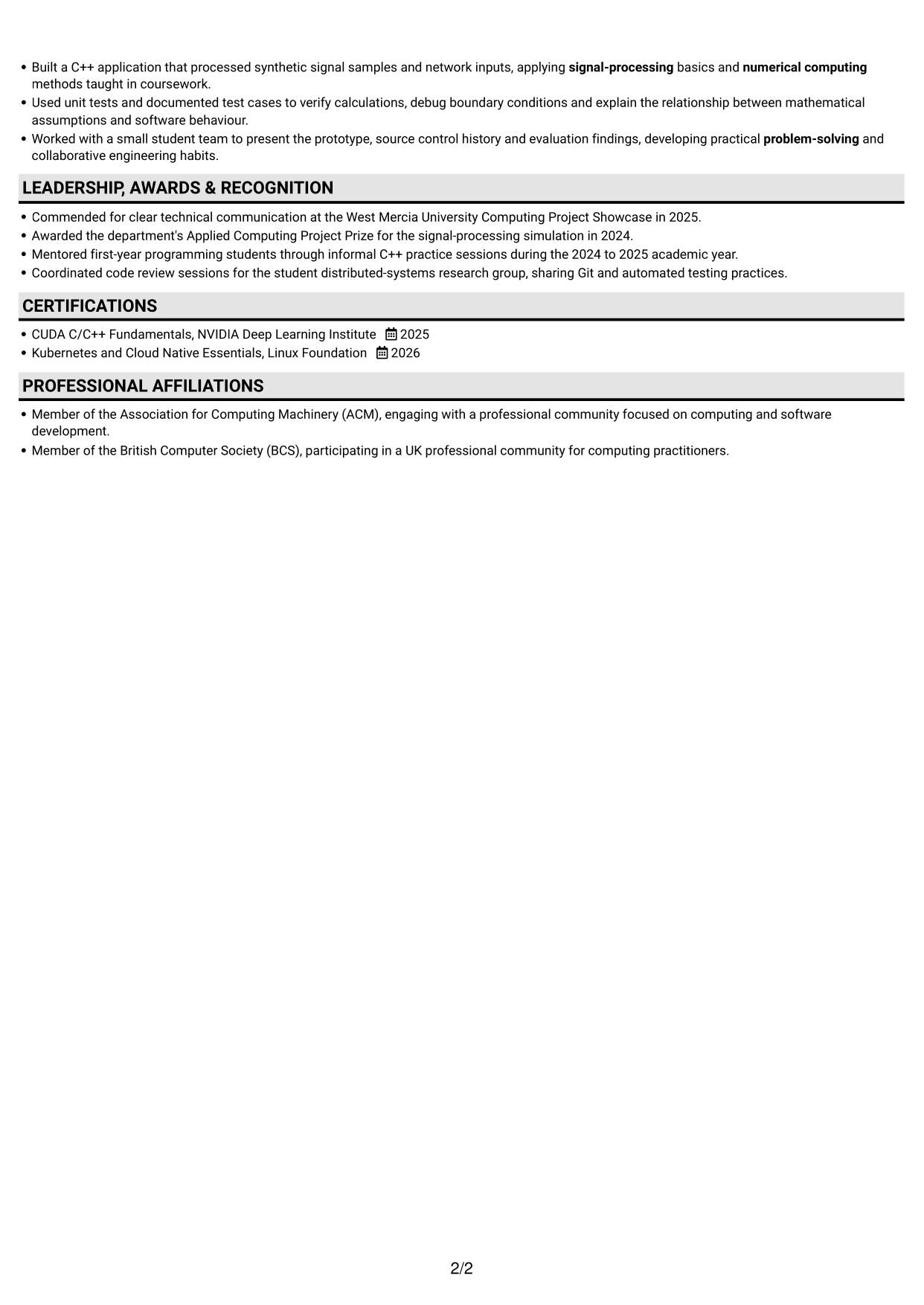 CV example — page 2