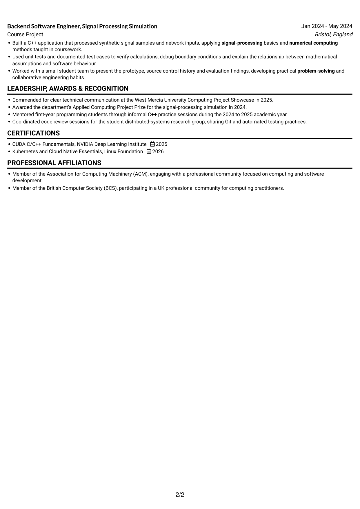 CV example — page 2