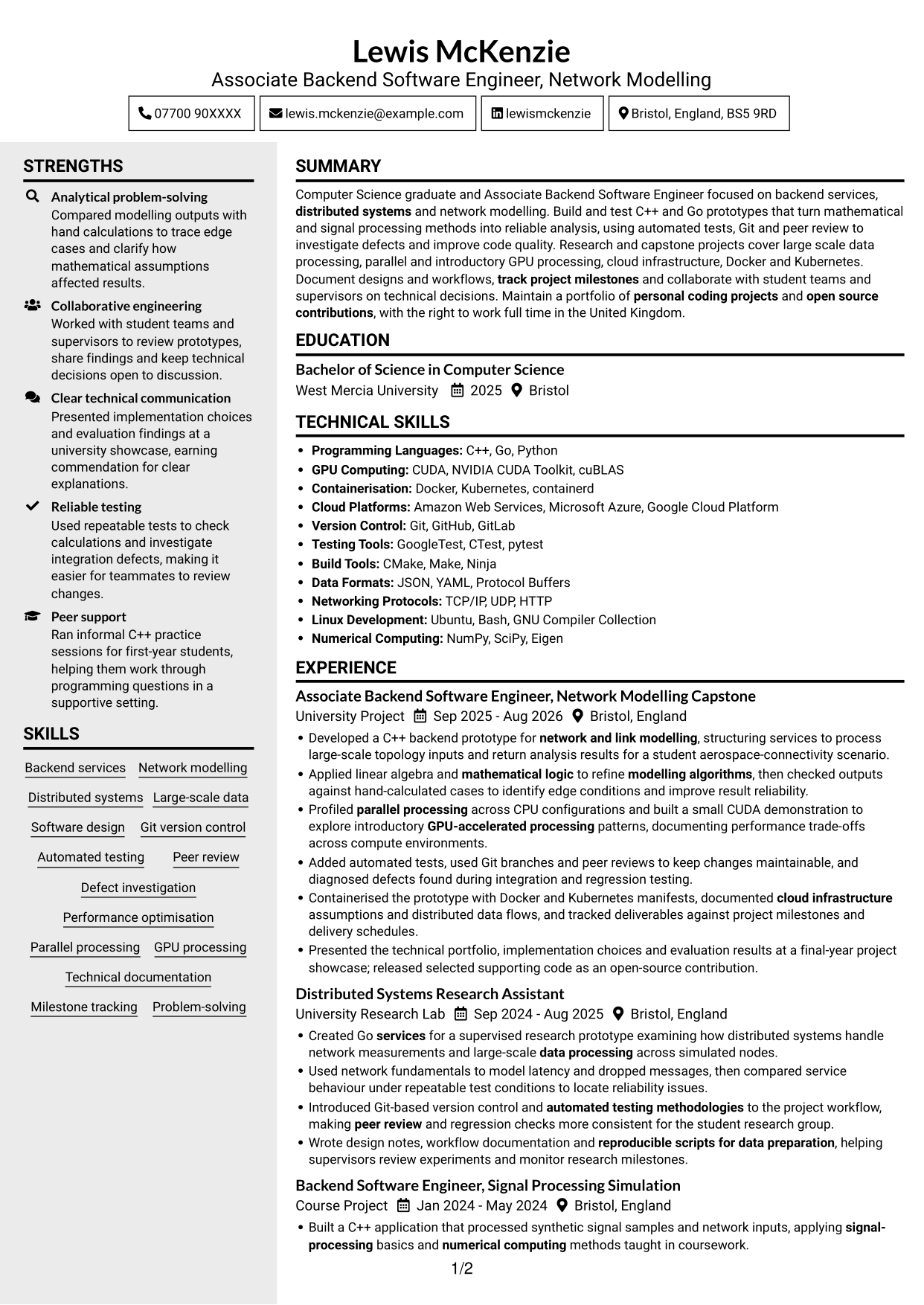 CV example — page 1