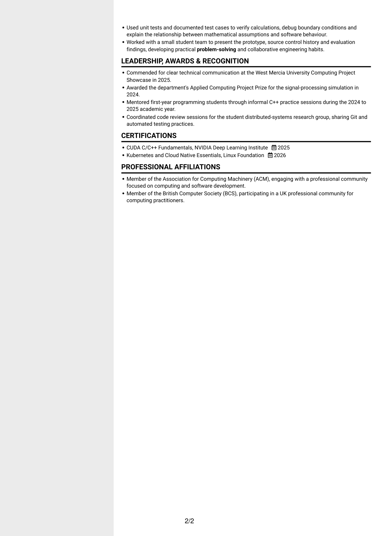 CV example — page 2