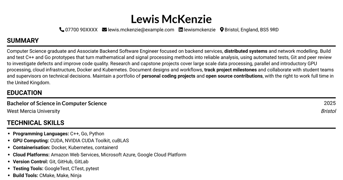 Associate Backend Software Engineer - Network Modelling CV