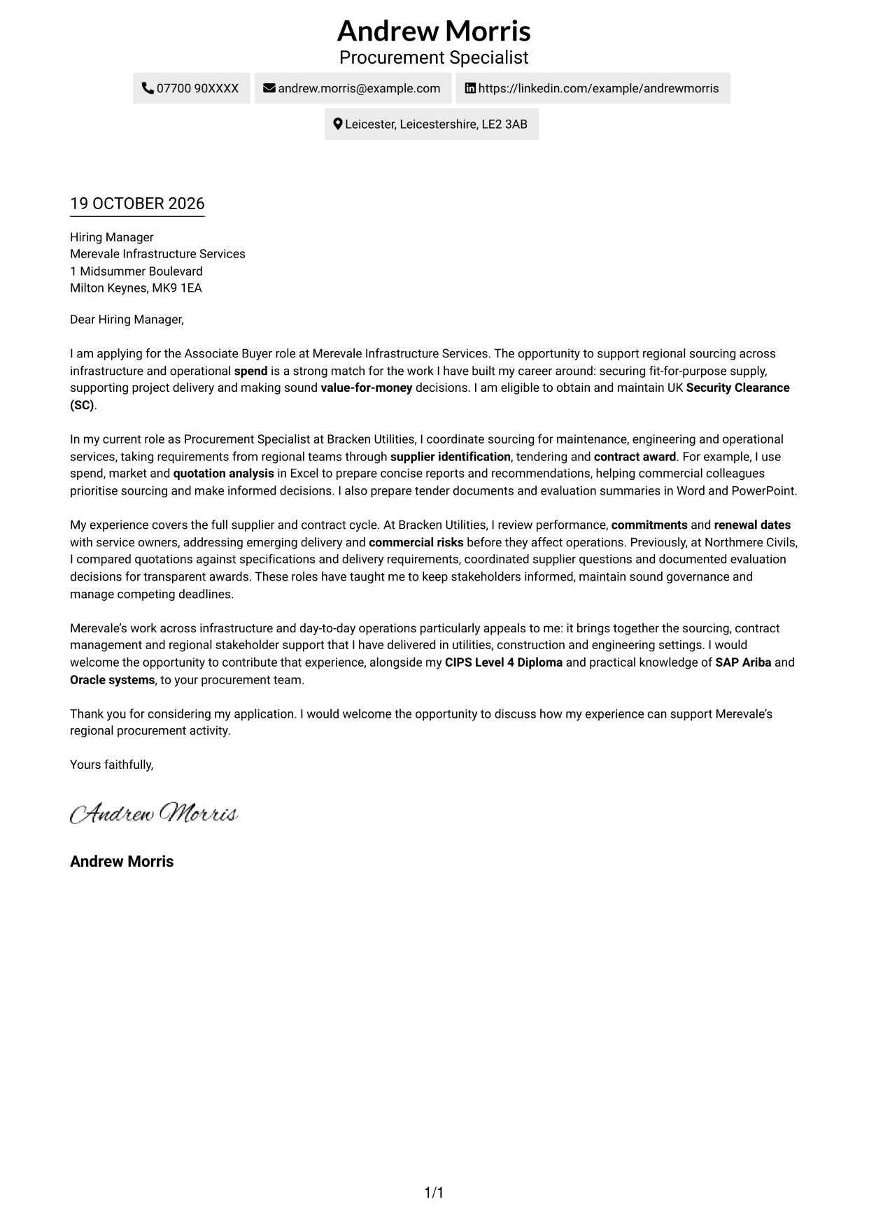 Cover letter example — page 1