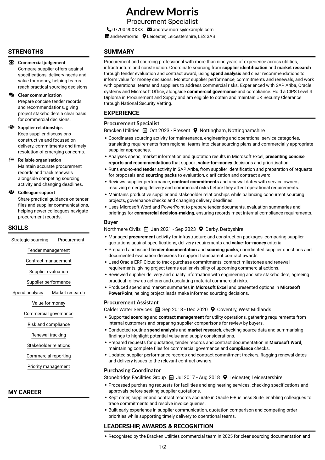 CV example — page 1