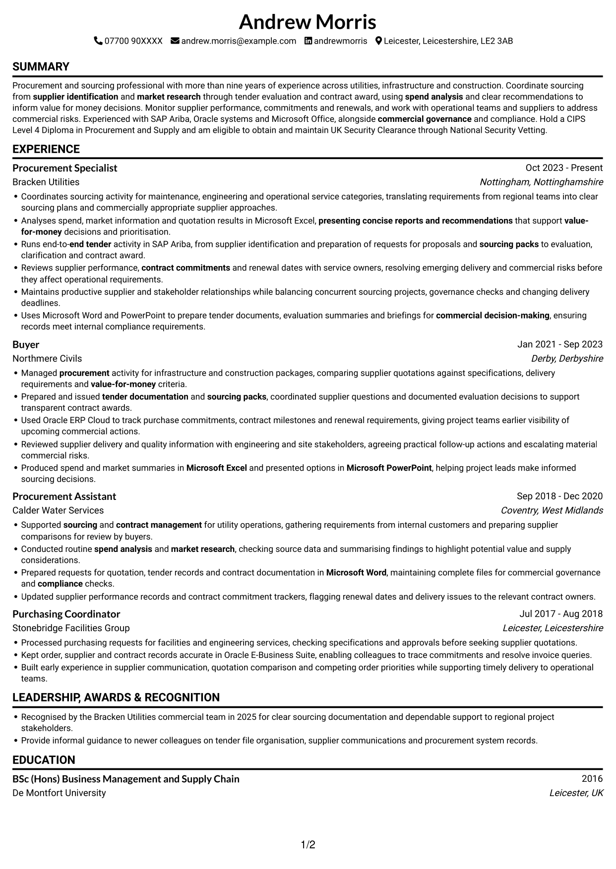 CV example — page 1