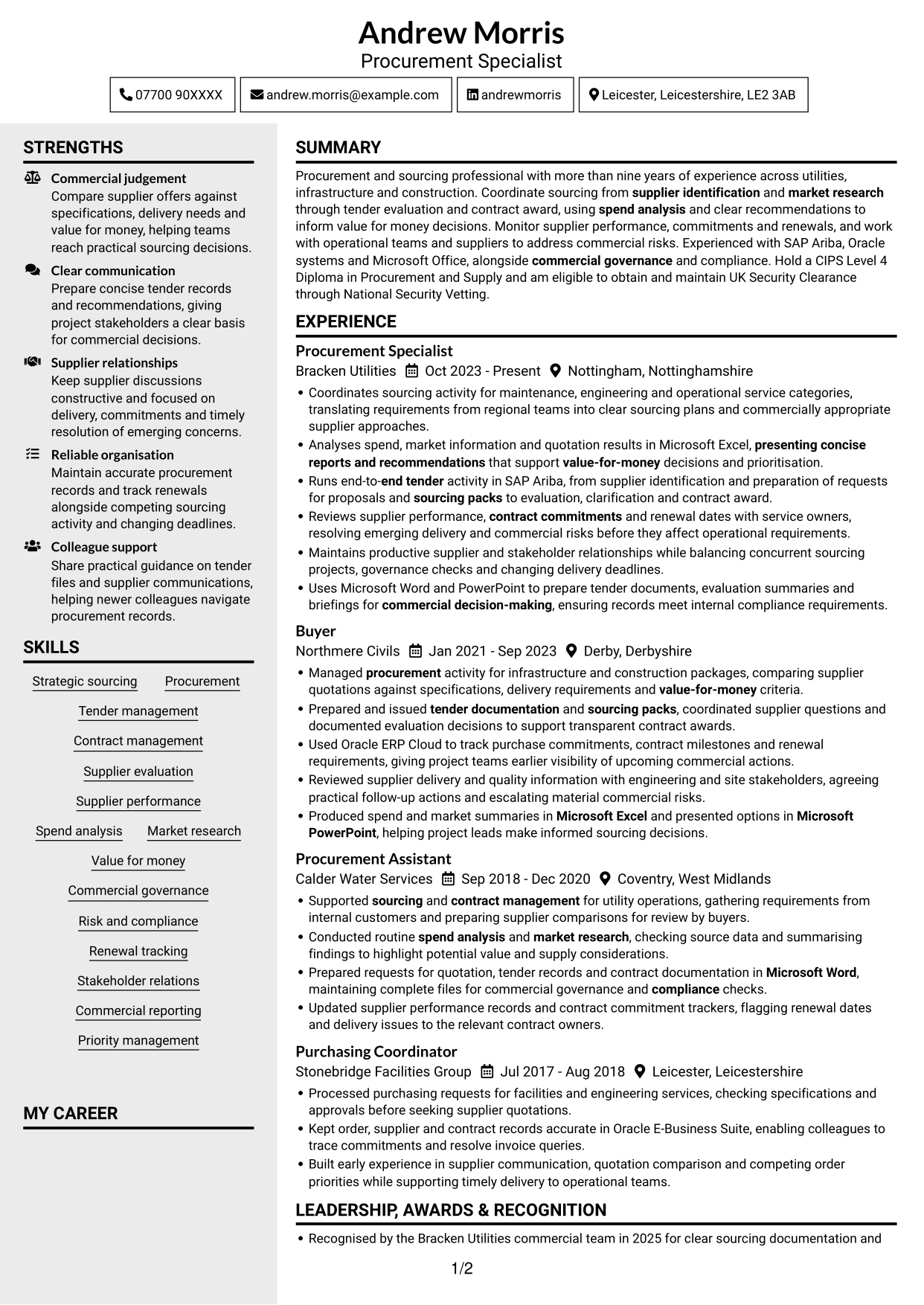 CV example — page 1