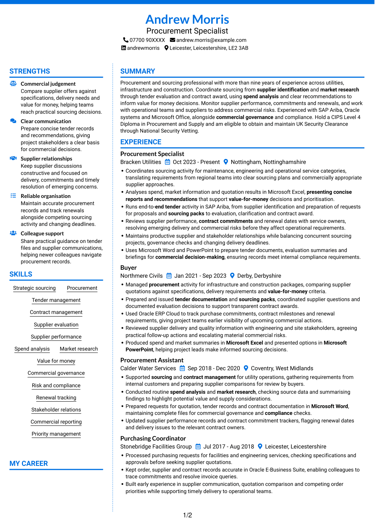CV example — page 1