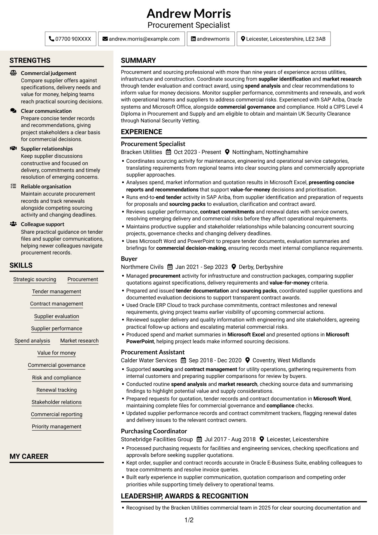 CV example — page 1