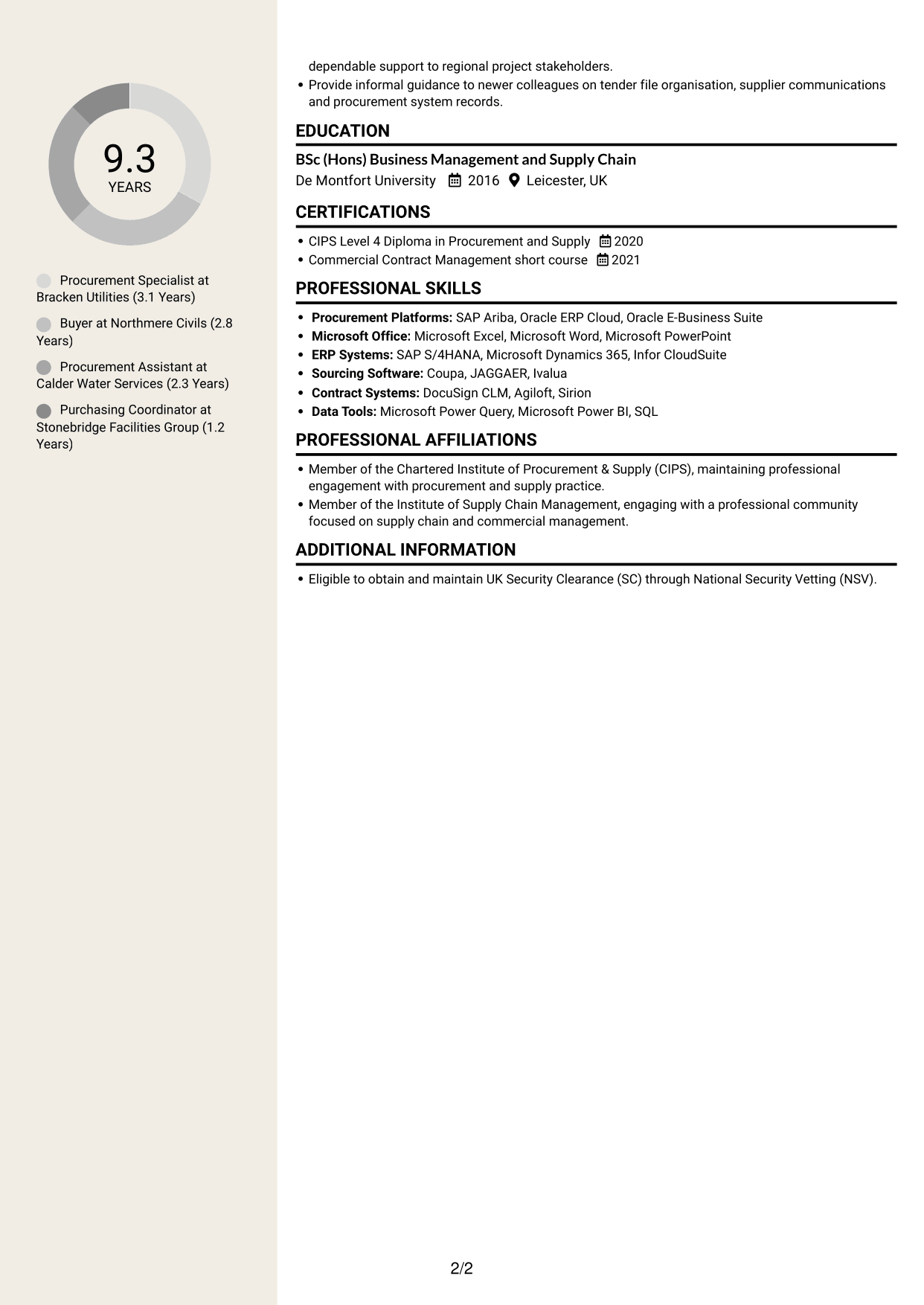 CV example — page 2