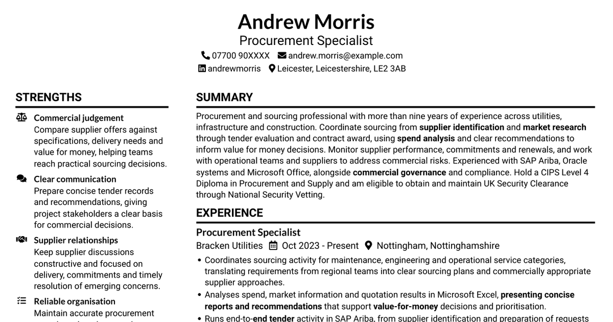 7 Associate Buyer - Sourcing and Contract Management CV Templates with Example