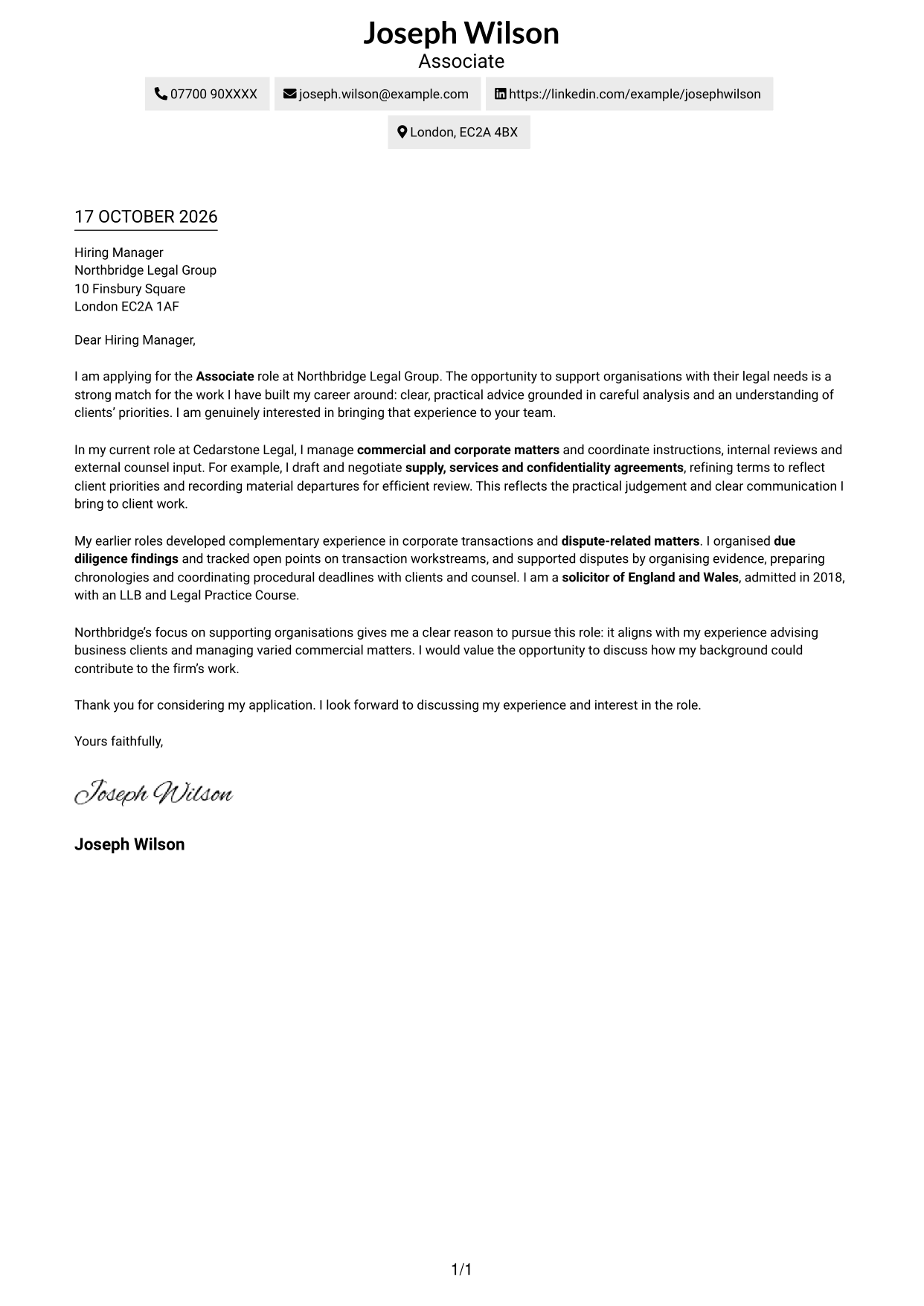 Cover letter example — page 1