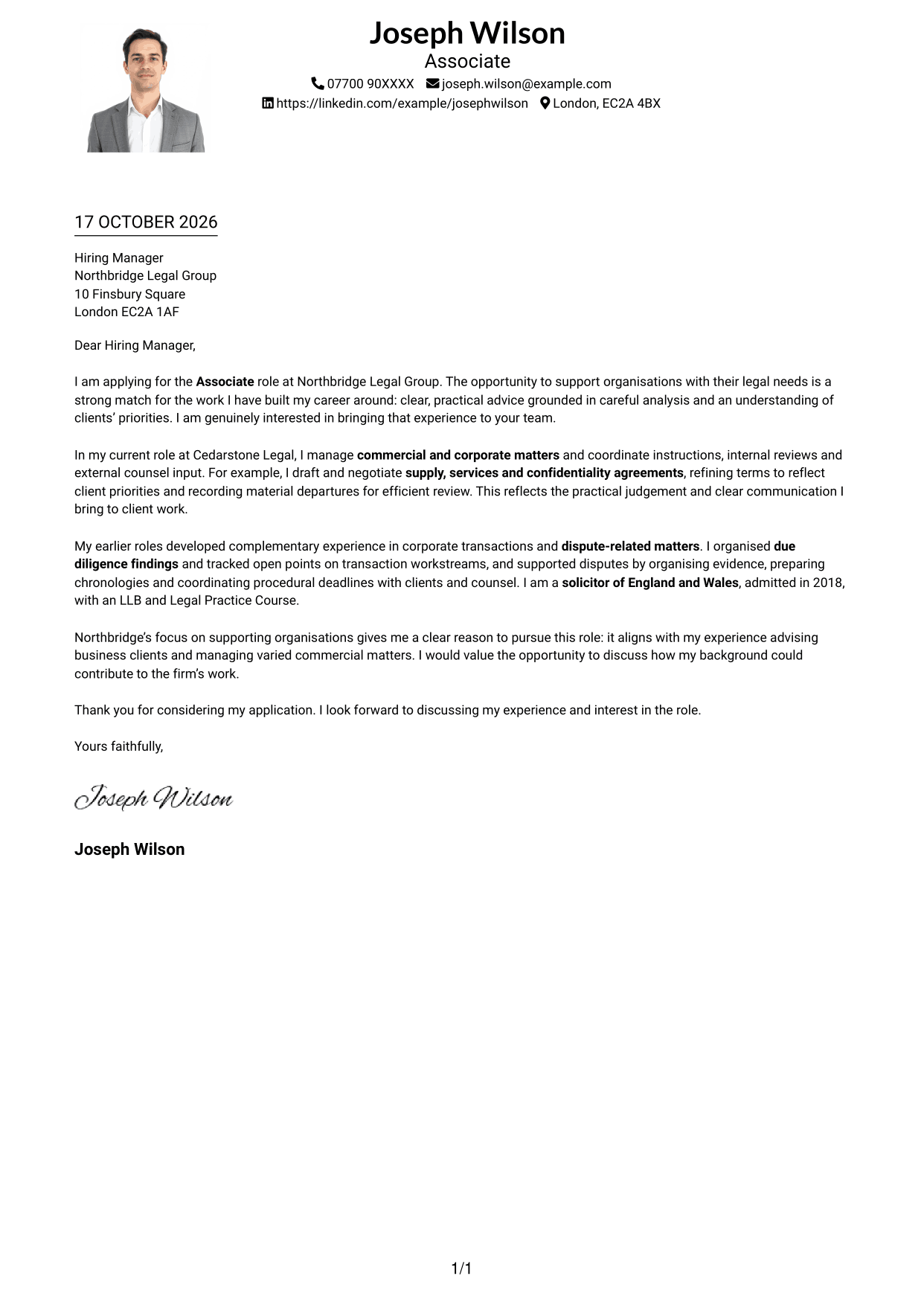Cover letter example — page 1