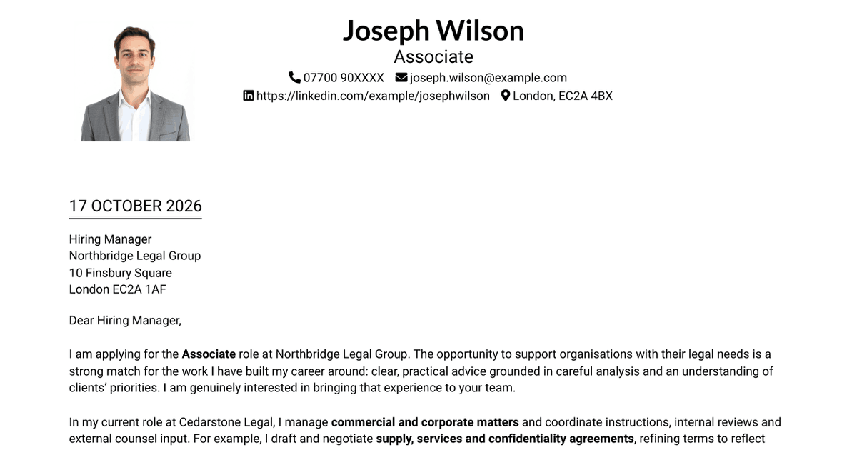 7 Associate Cover Letter Templates with Example