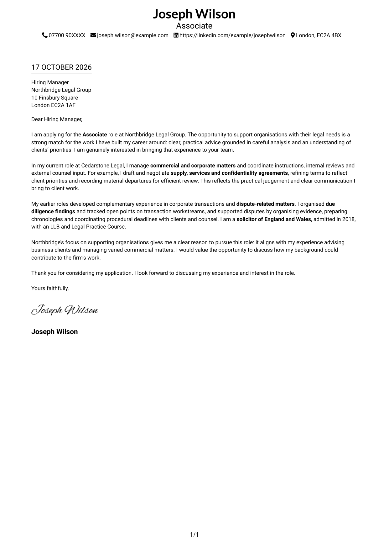 Cover letter example — page 1