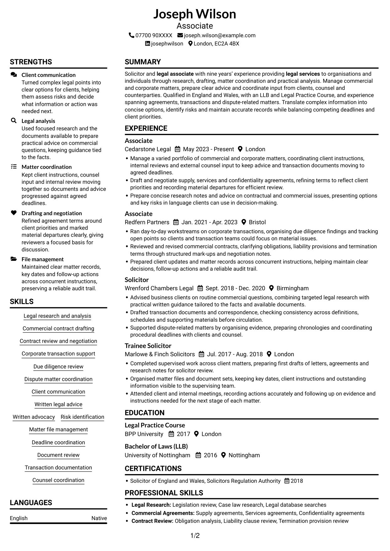 CV example — page 1