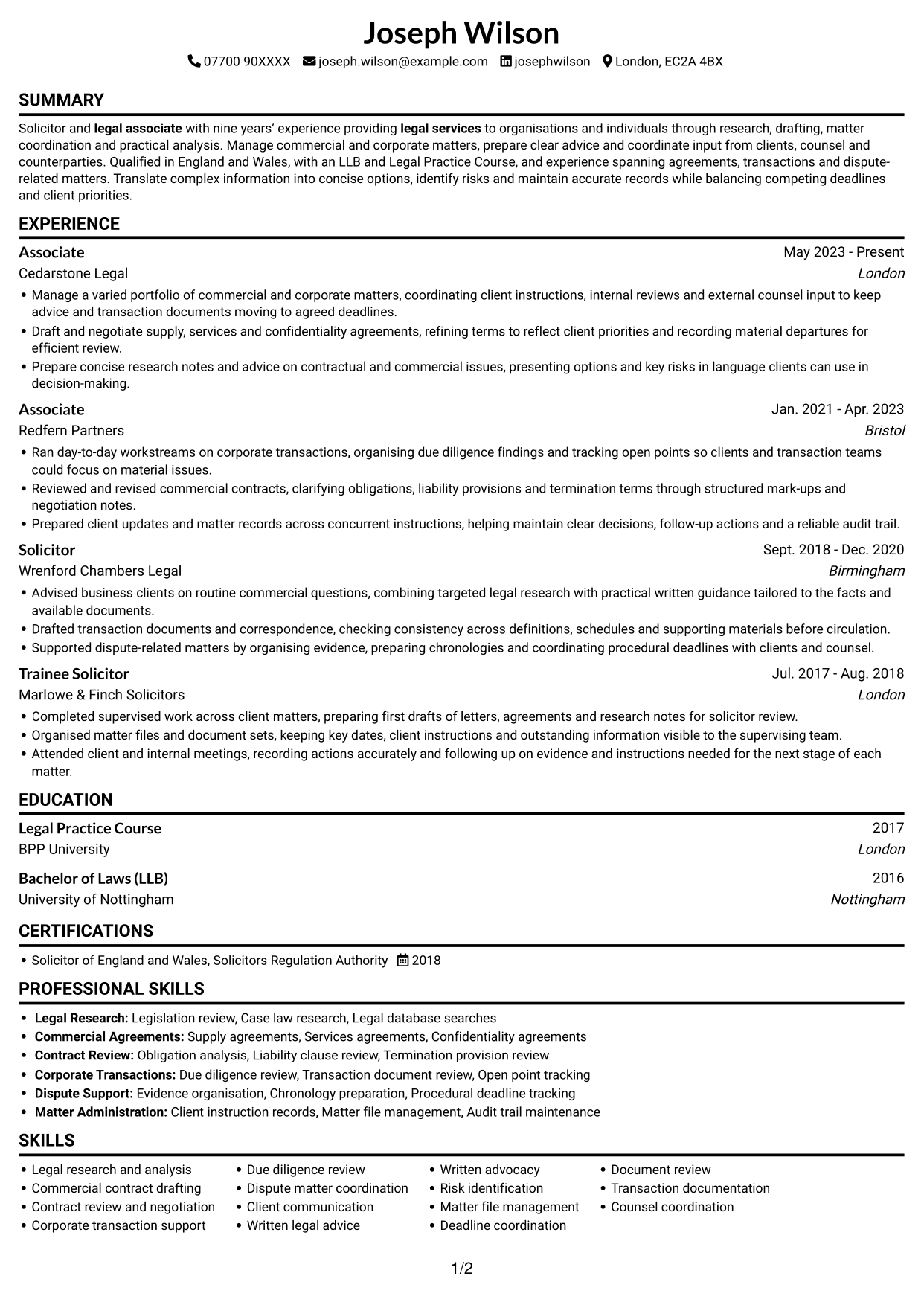 CV example — page 1