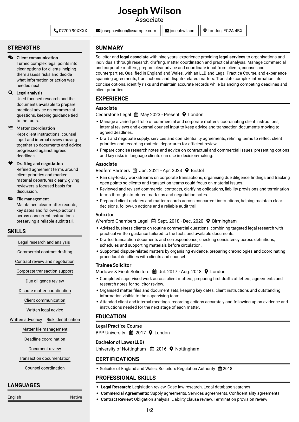 CV example — page 1