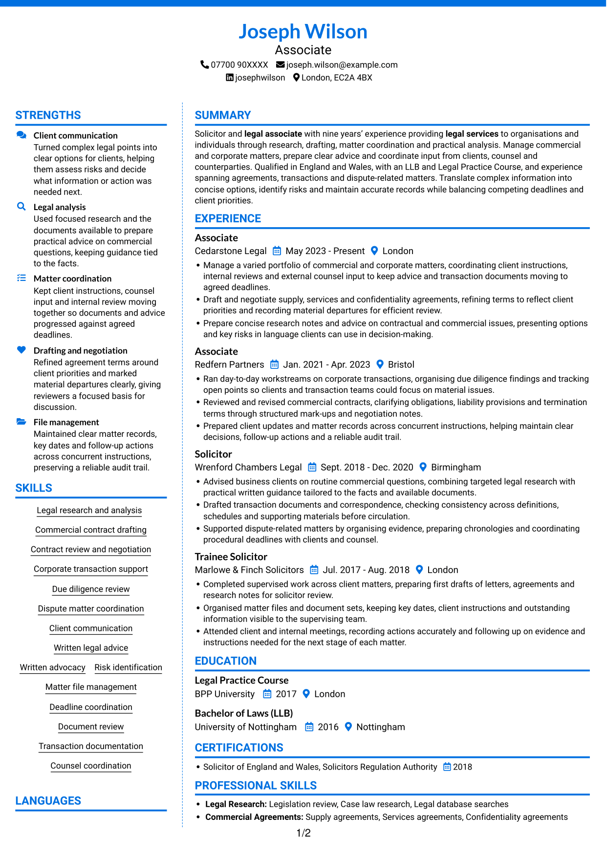 CV example — page 1