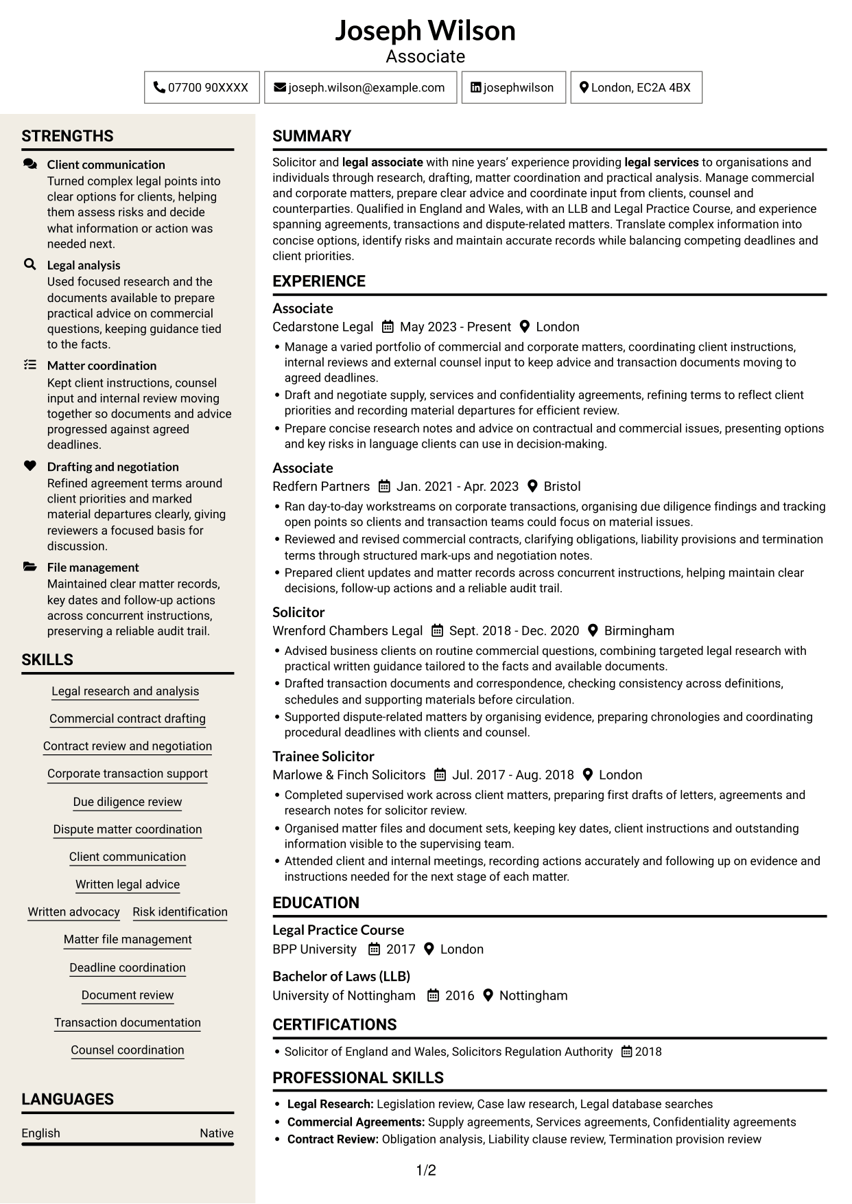CV example — page 1