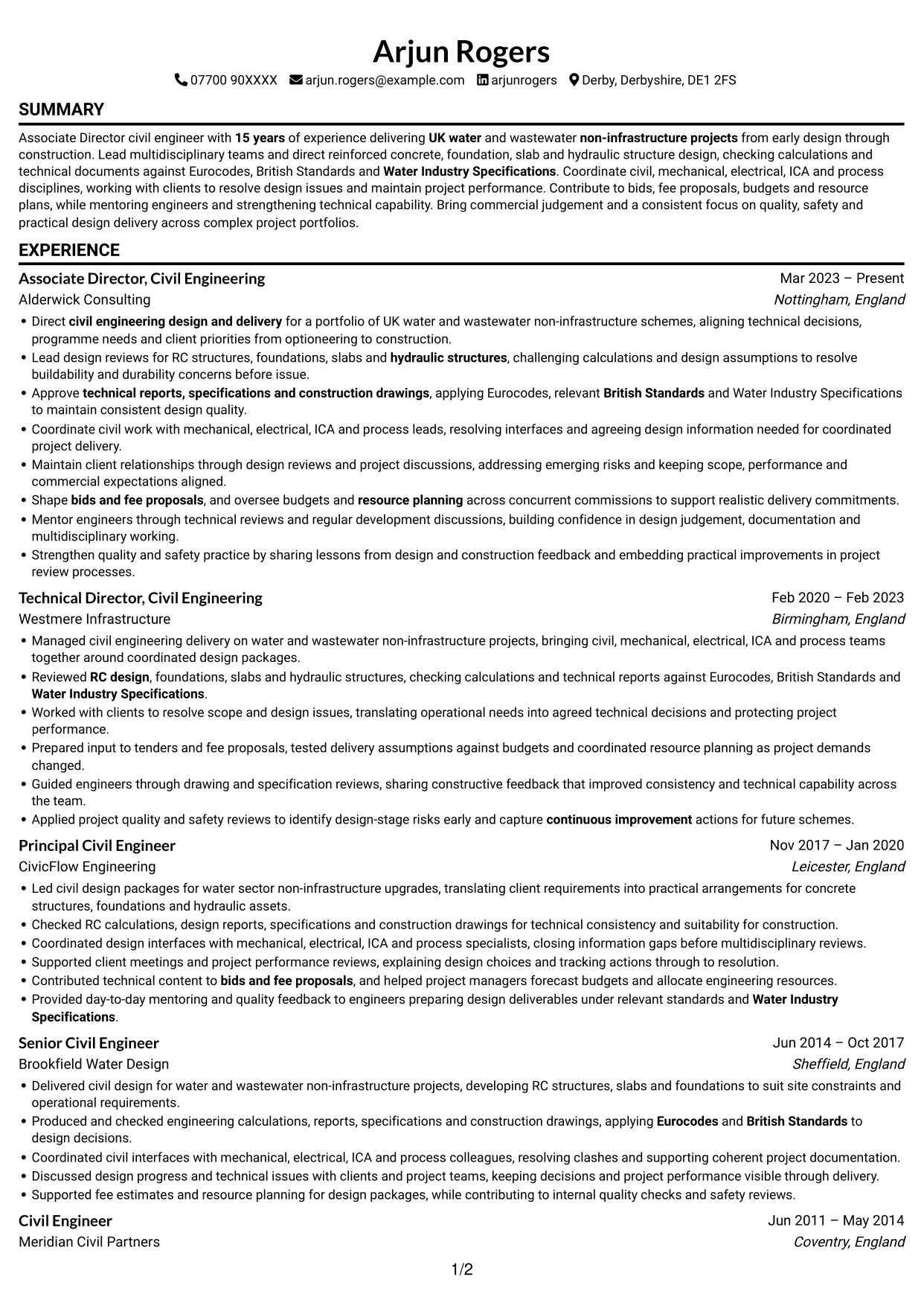 CV example — page 1