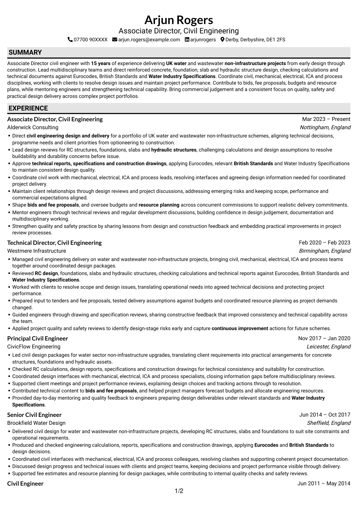 CV example — page 1