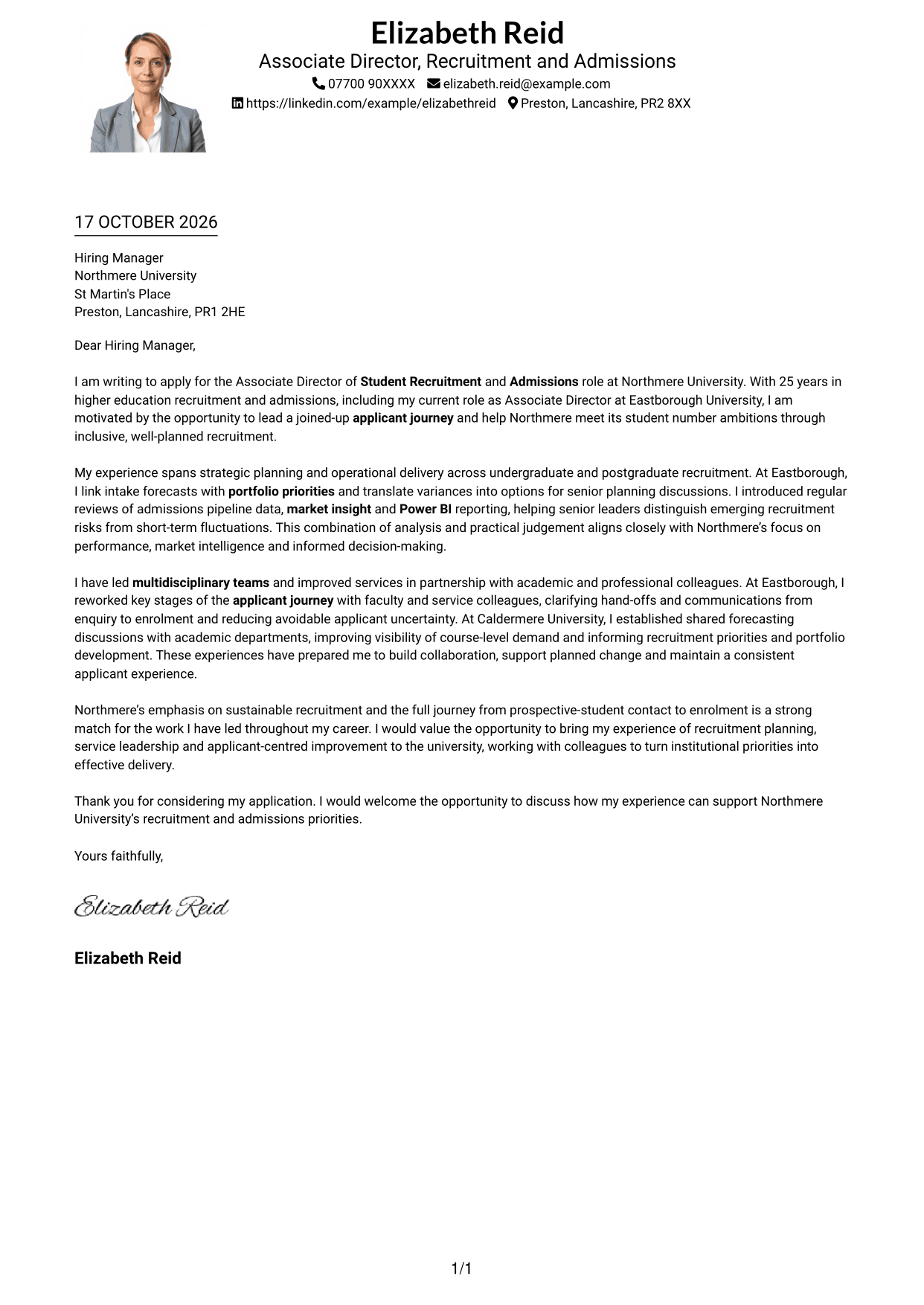 Cover letter example — page 1