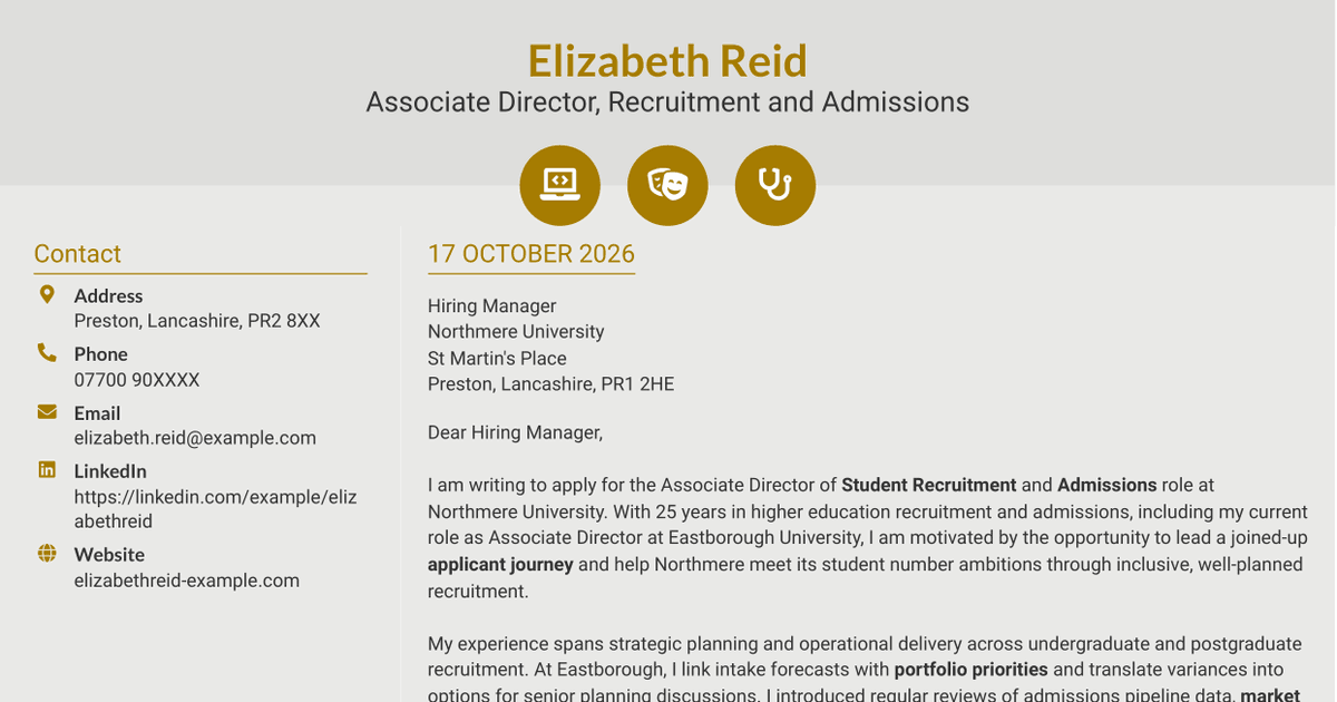 7 Associate Director of Student Recruitment and Admissions Cover Letter Templates with Example
