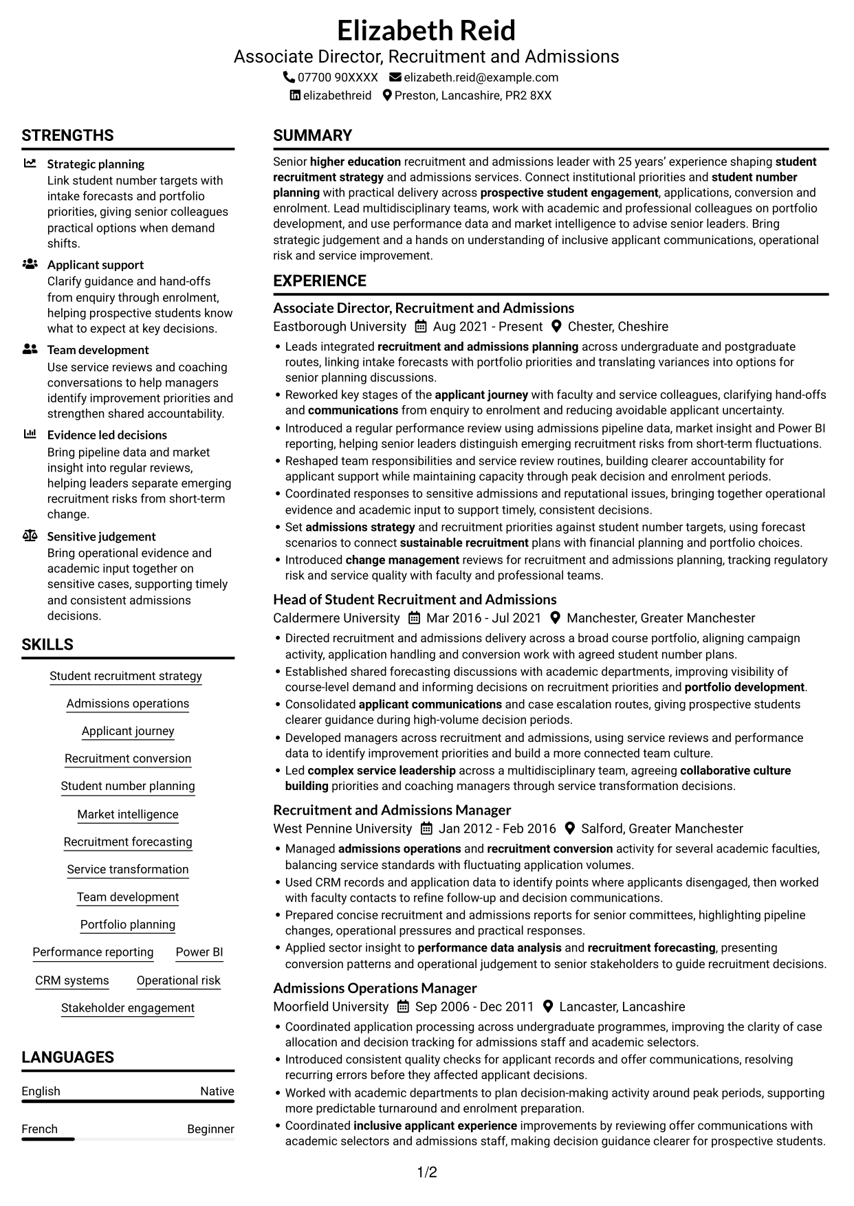 CV example — page 1