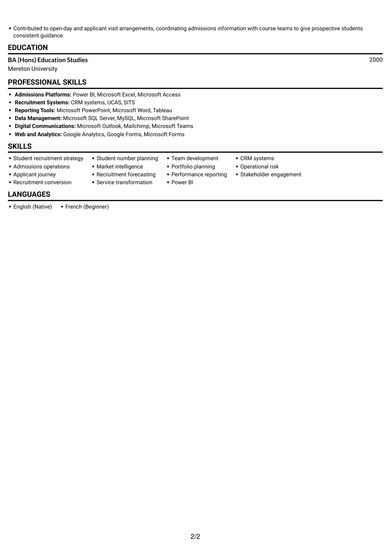CV example — page 2