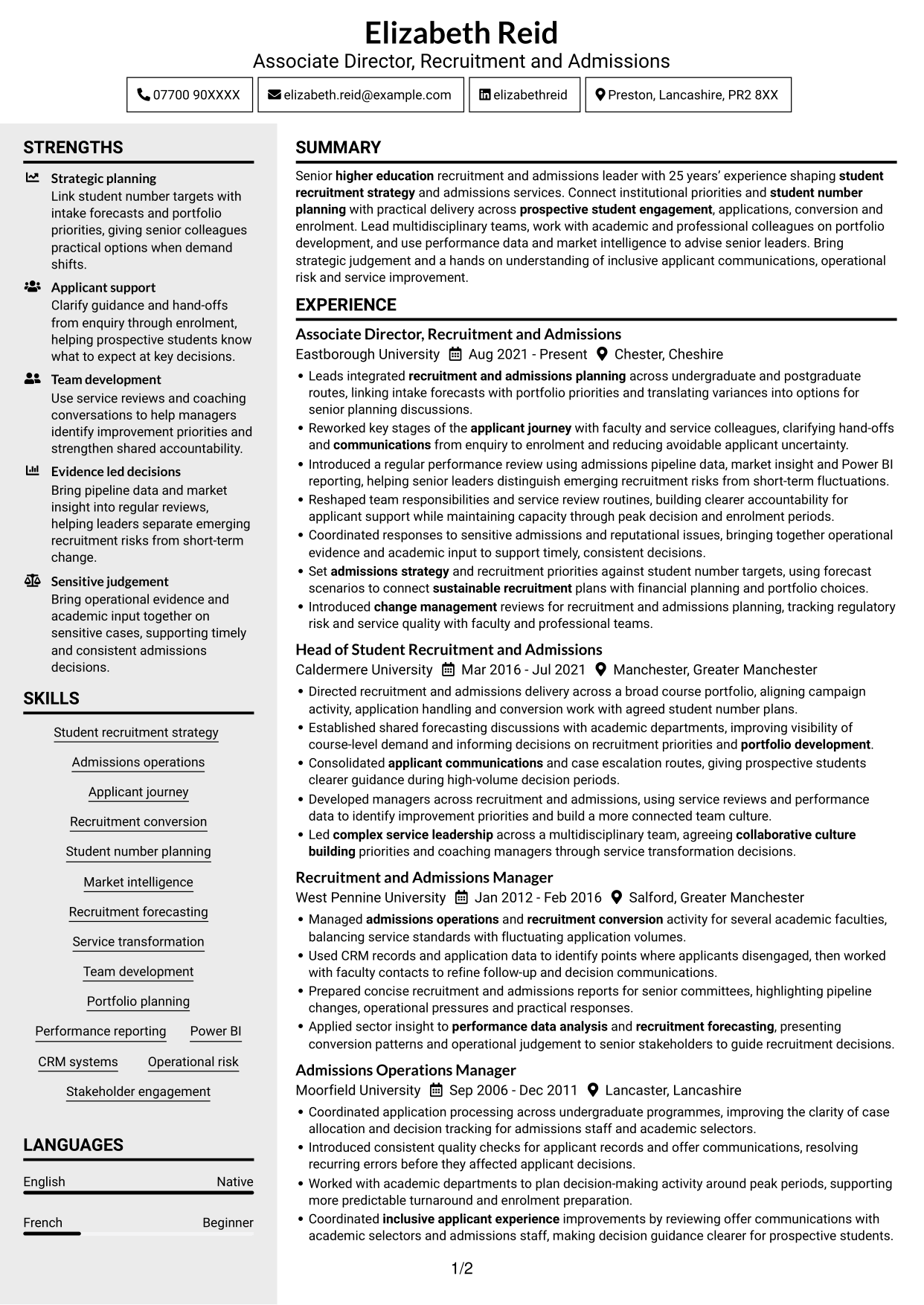 CV example — page 1