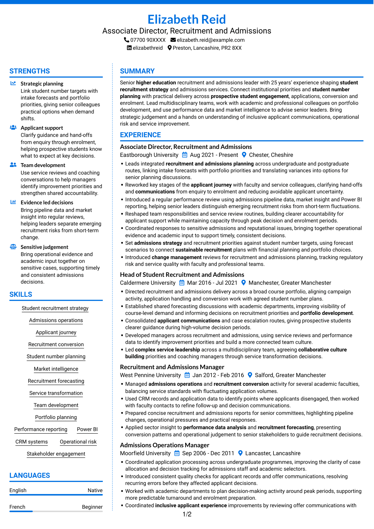 CV example — page 1
