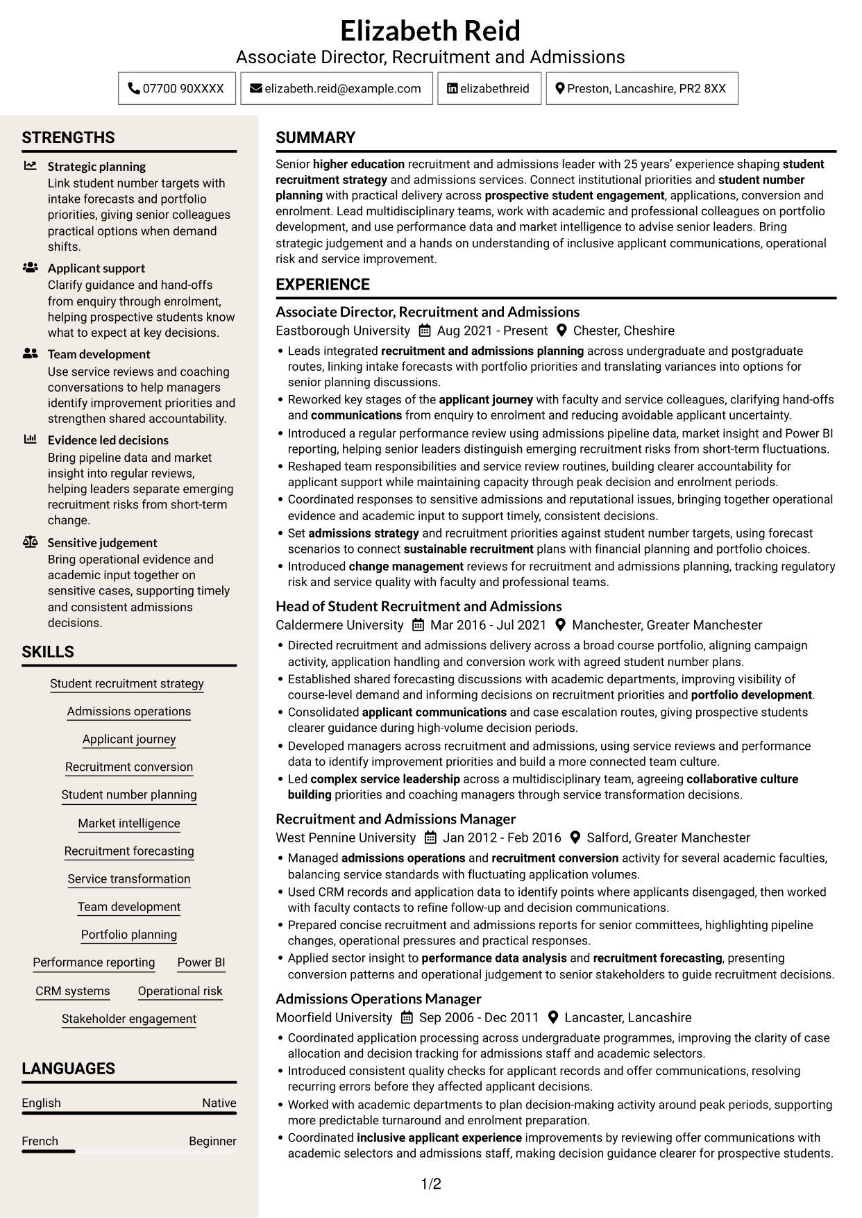 CV example — page 1