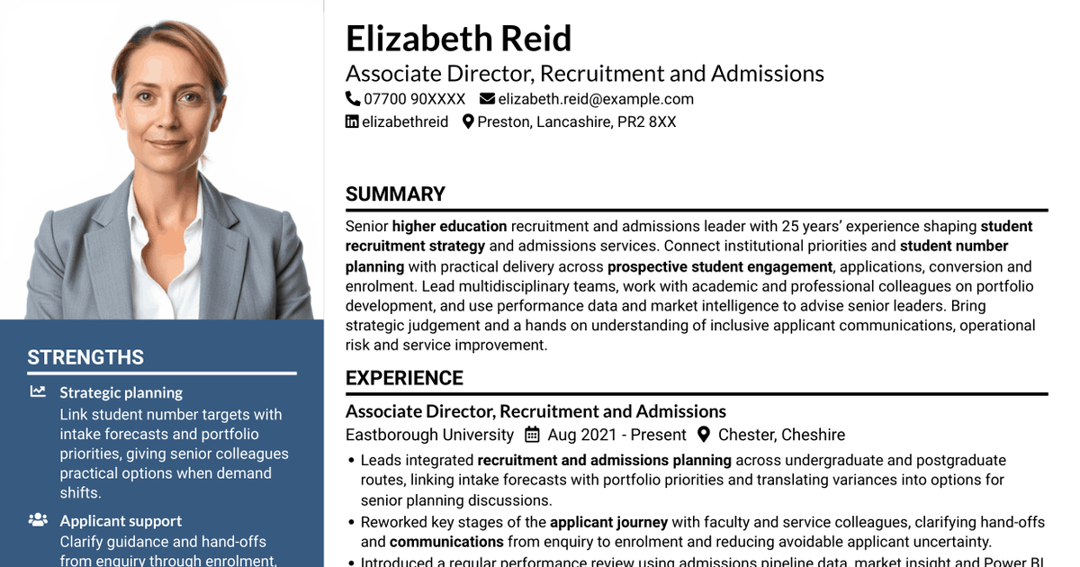 7 Associate Director of Student Recruitment and Admissions CV Templates with Example