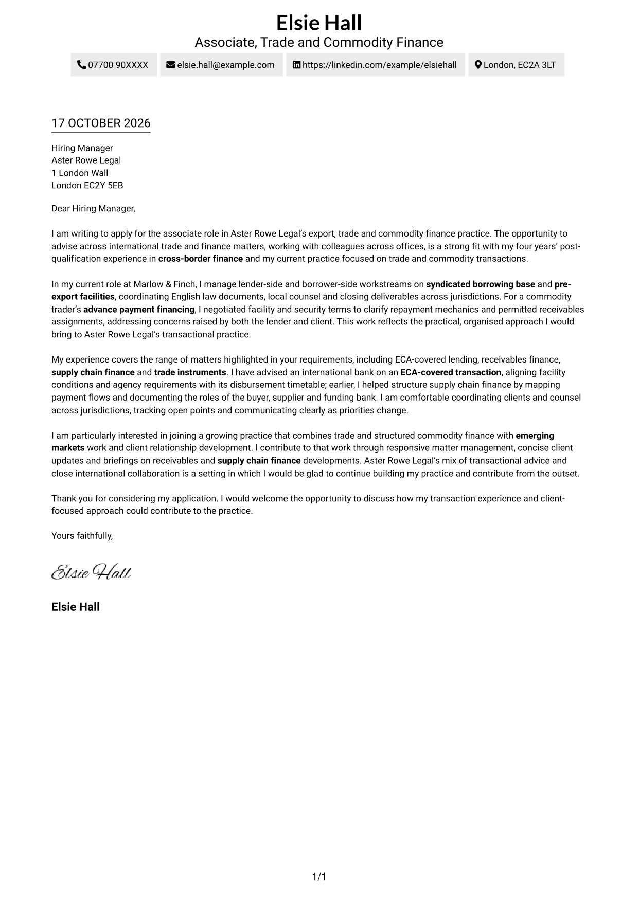 Cover letter example — page 1