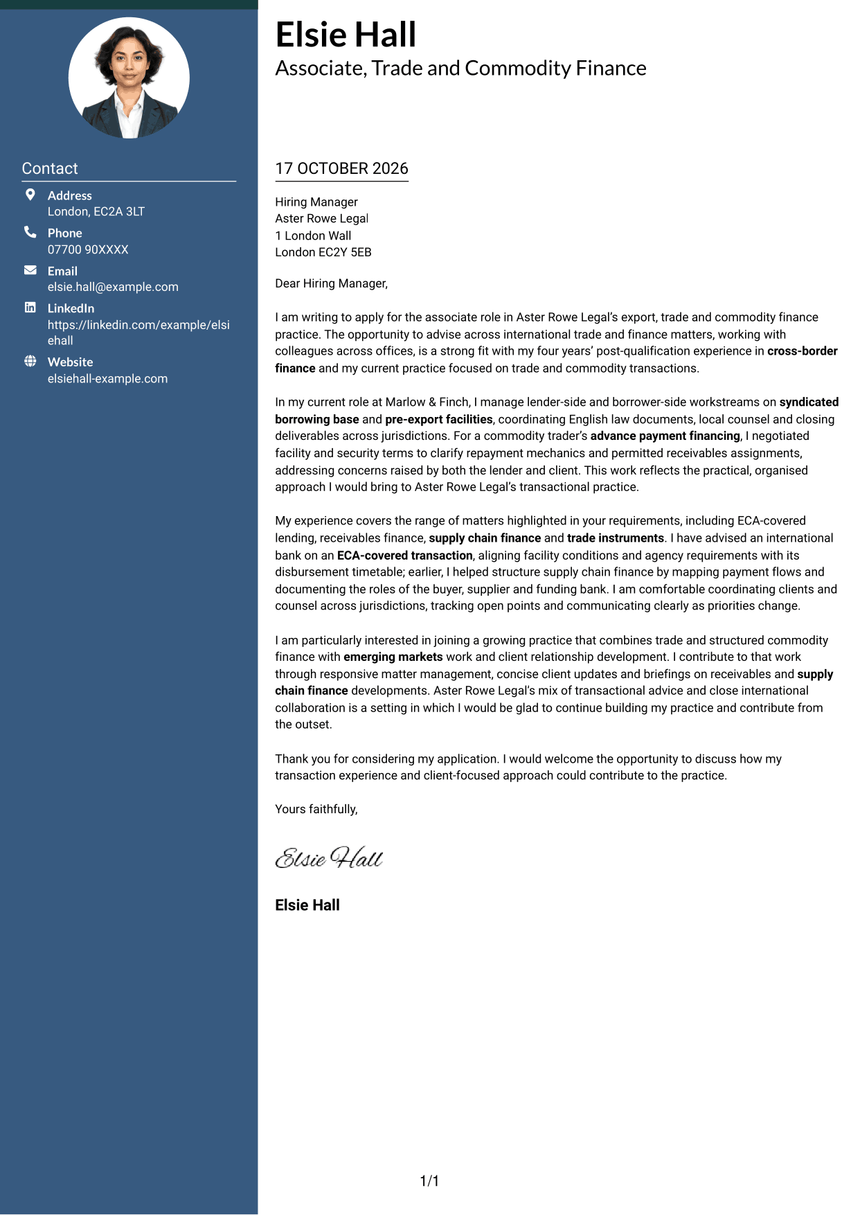 Cover letter example — page 1