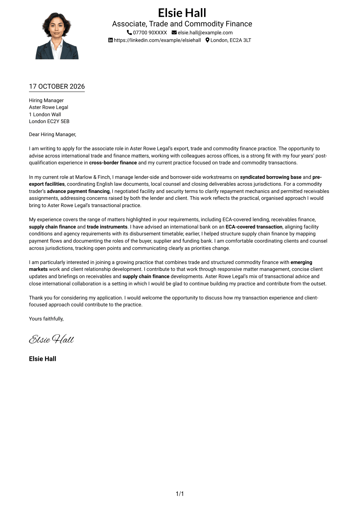 Cover letter example — page 1