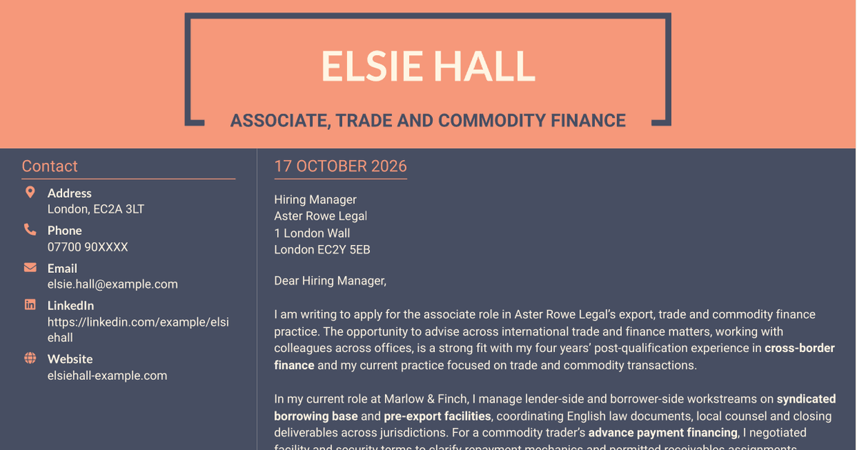 7 Associate - Export, Trade and Commodity Finance Cover Letter Templates with Example