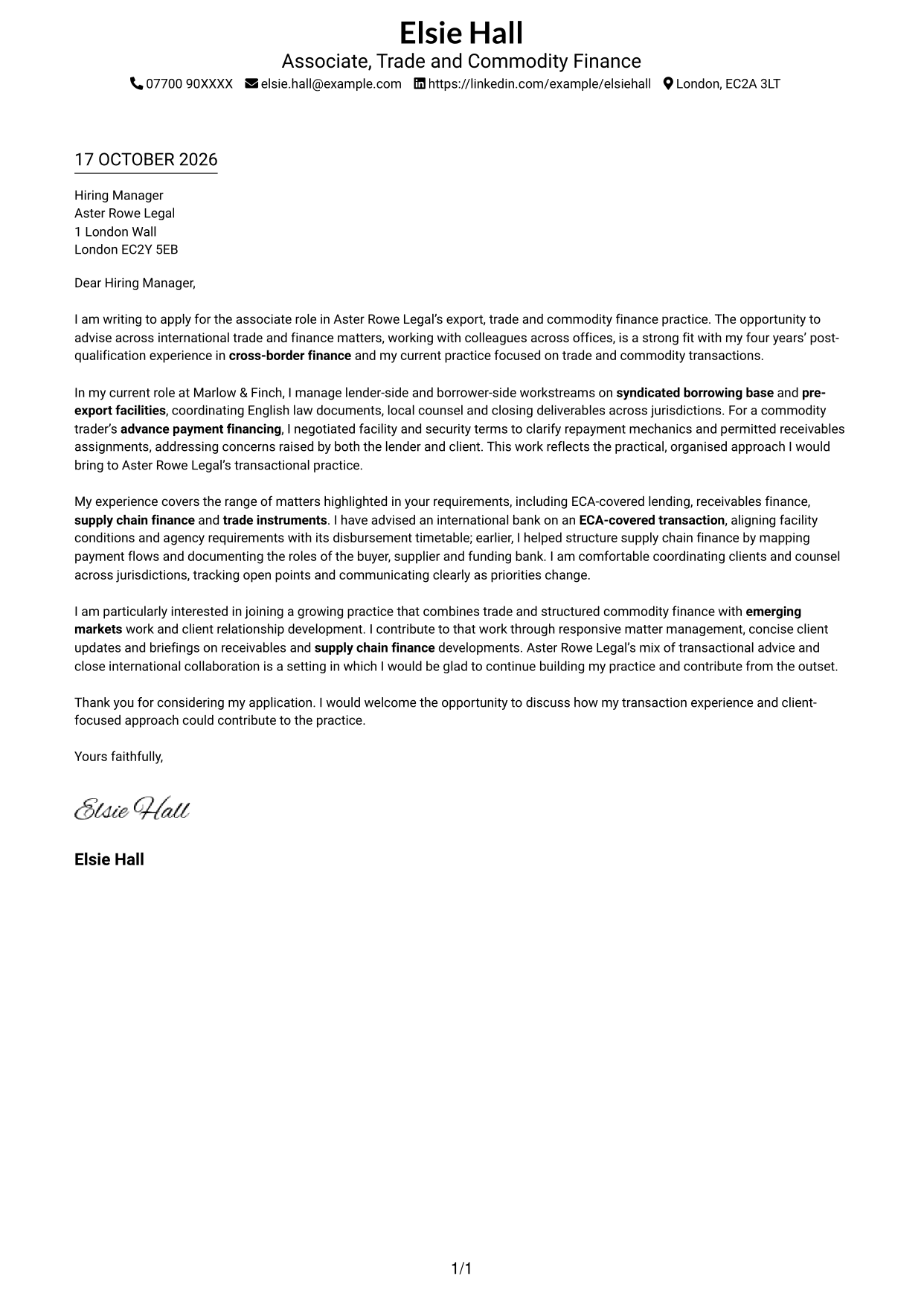 Cover letter example — page 1