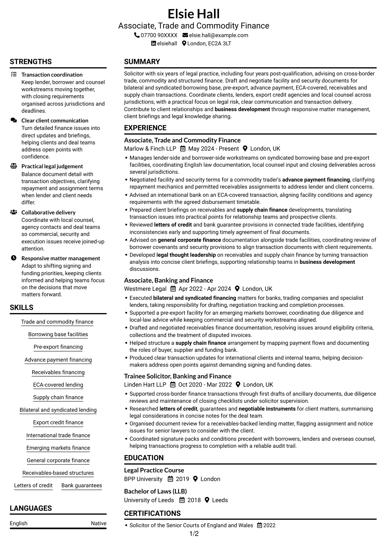 CV example — page 1