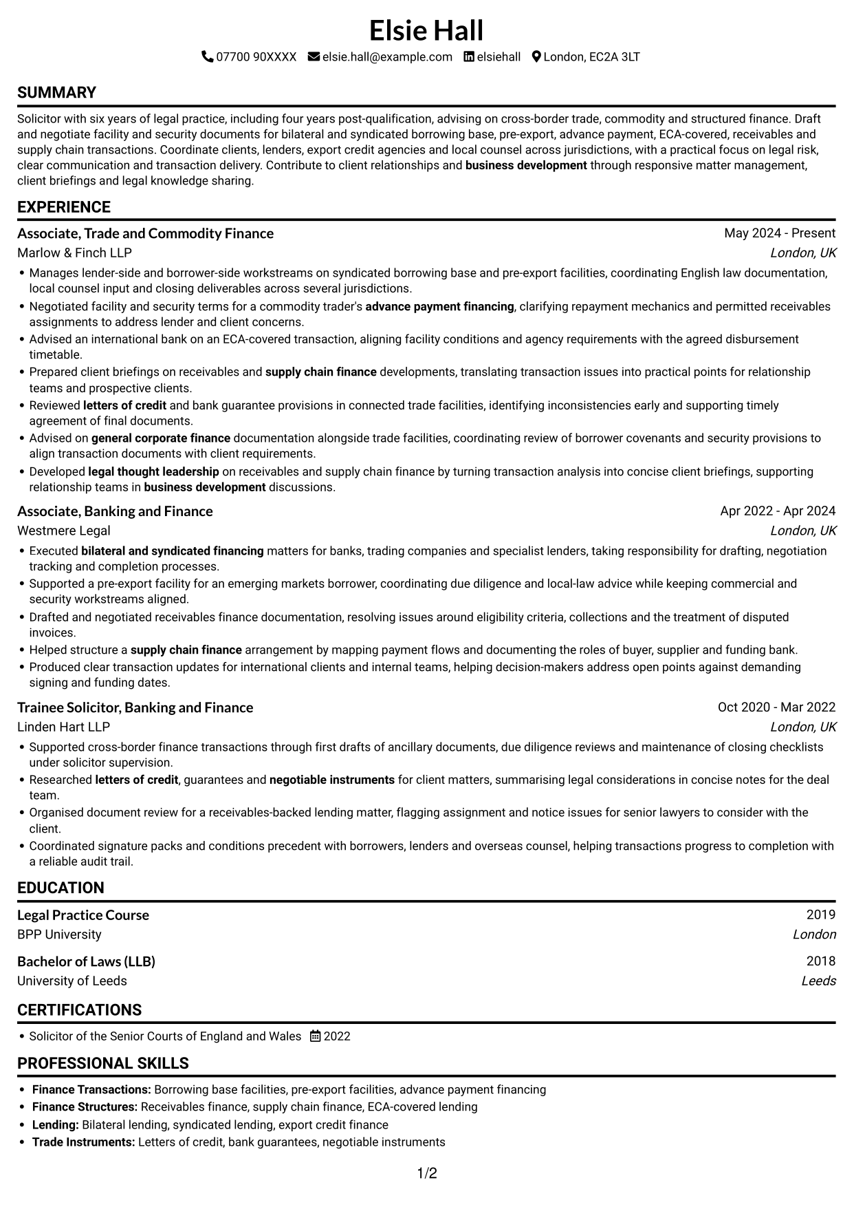 CV example — page 1