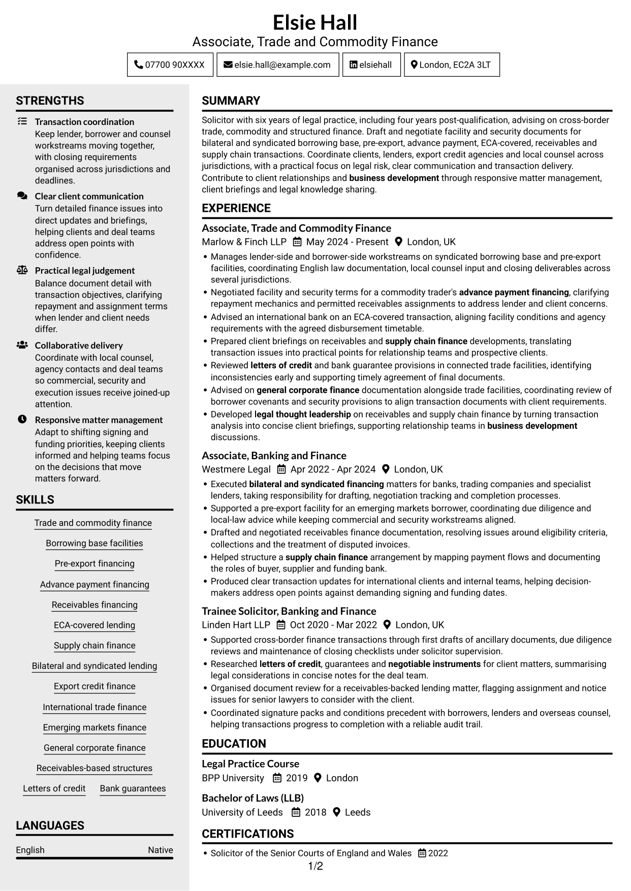 CV example — page 1