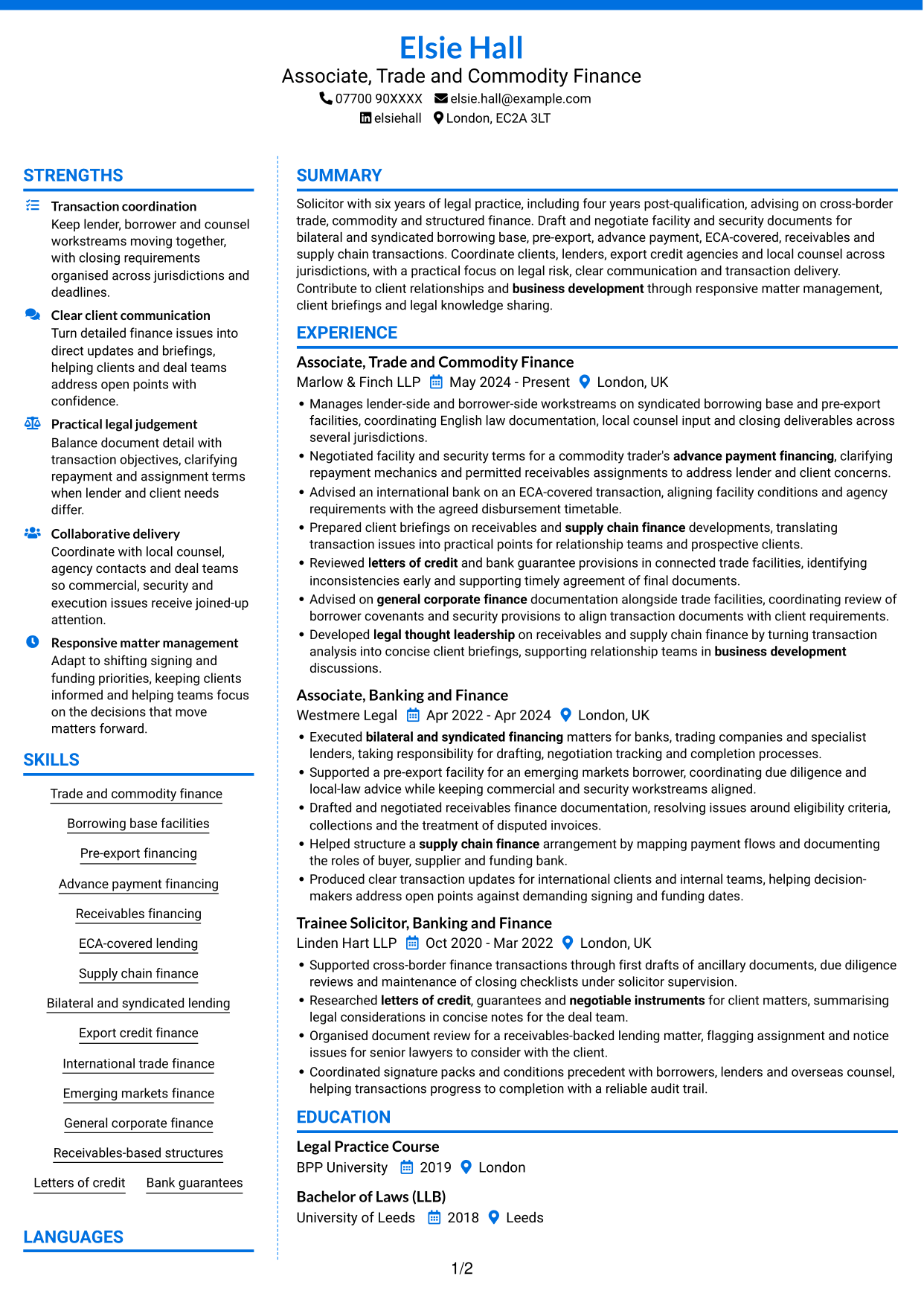CV example — page 1