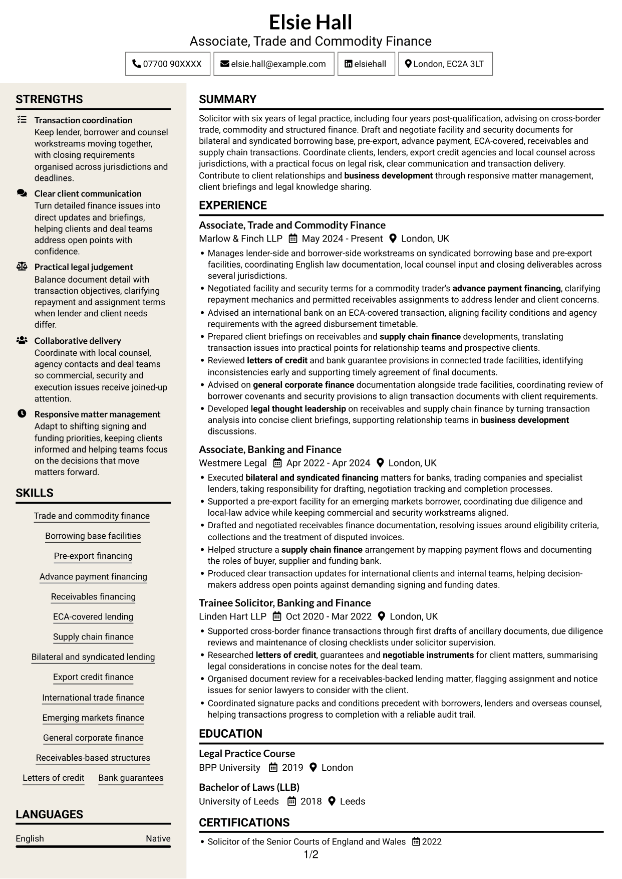 CV example — page 1