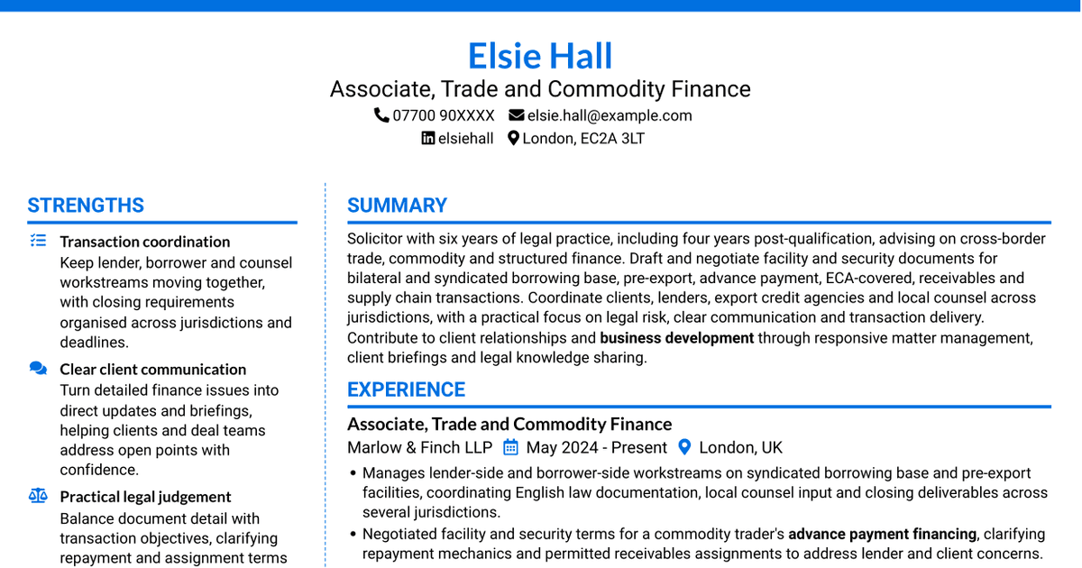 7 Associate - Export, Trade and Commodity Finance CV Templates with Example